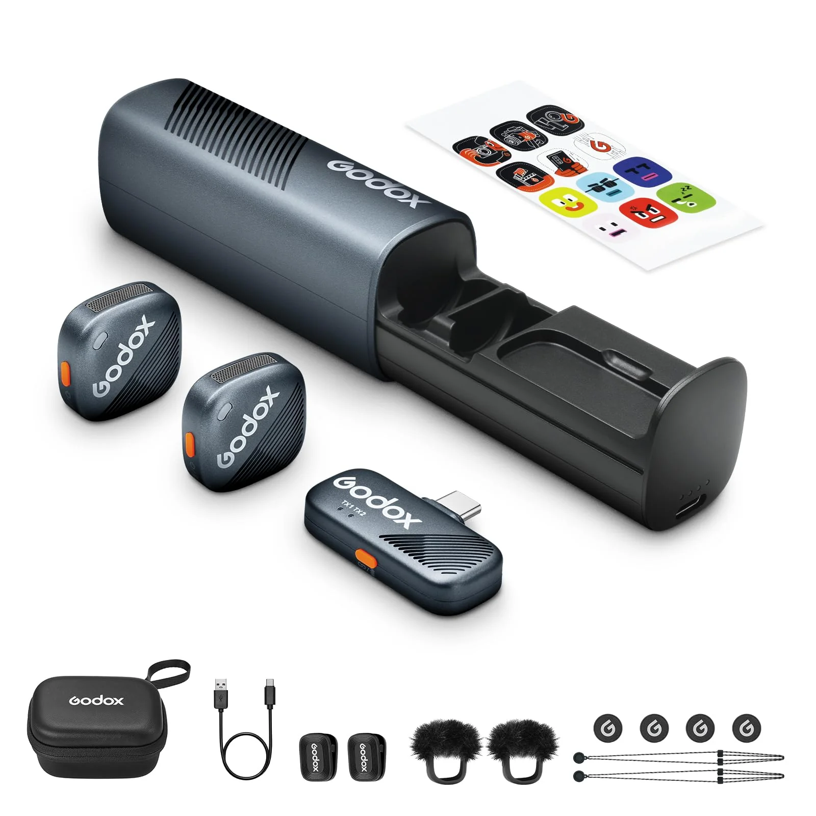 GODOX Cube-S, Cube SC Wireless Microphone System, 2.4GHz Noise Cancelling Lavalier Mic,48KHz/24bit Hi-Res Audio, 1000ft.(300m) Range, Wireless Lapel Microphones Receiver for Camera/Phone(Type-C)