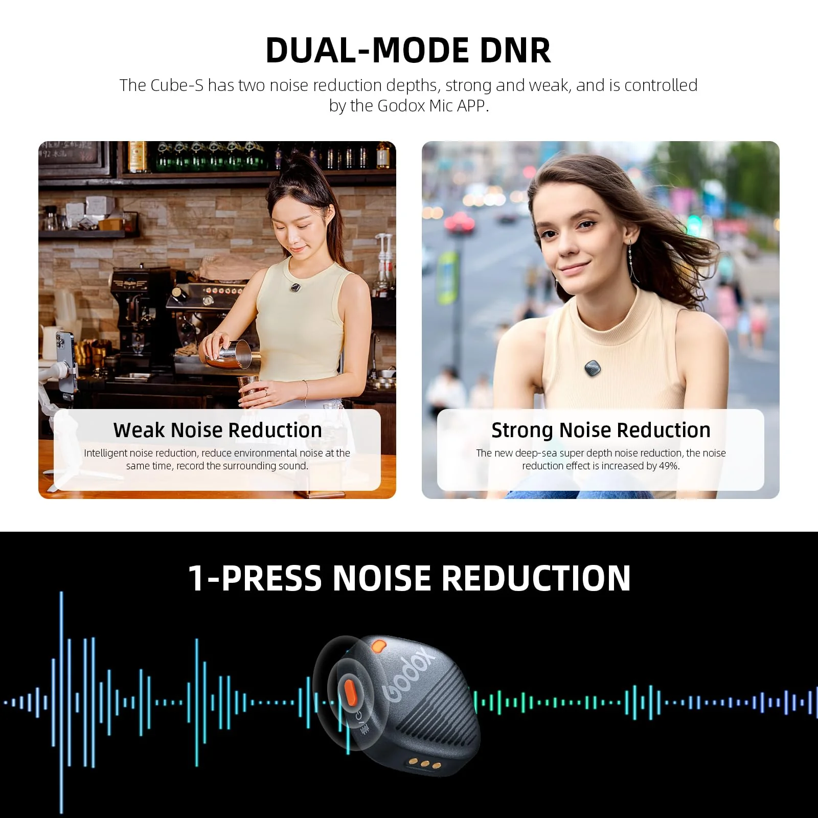 GODOX Cube-S, Cube SC Wireless Microphone System, 2.4GHz Noise Cancelling Lavalier Mic,48KHz/24bit Hi-Res Audio, 1000ft.(300m) Range, Wireless Lapel Microphones Receiver for Camera/Phone(Type-C) - Image 8