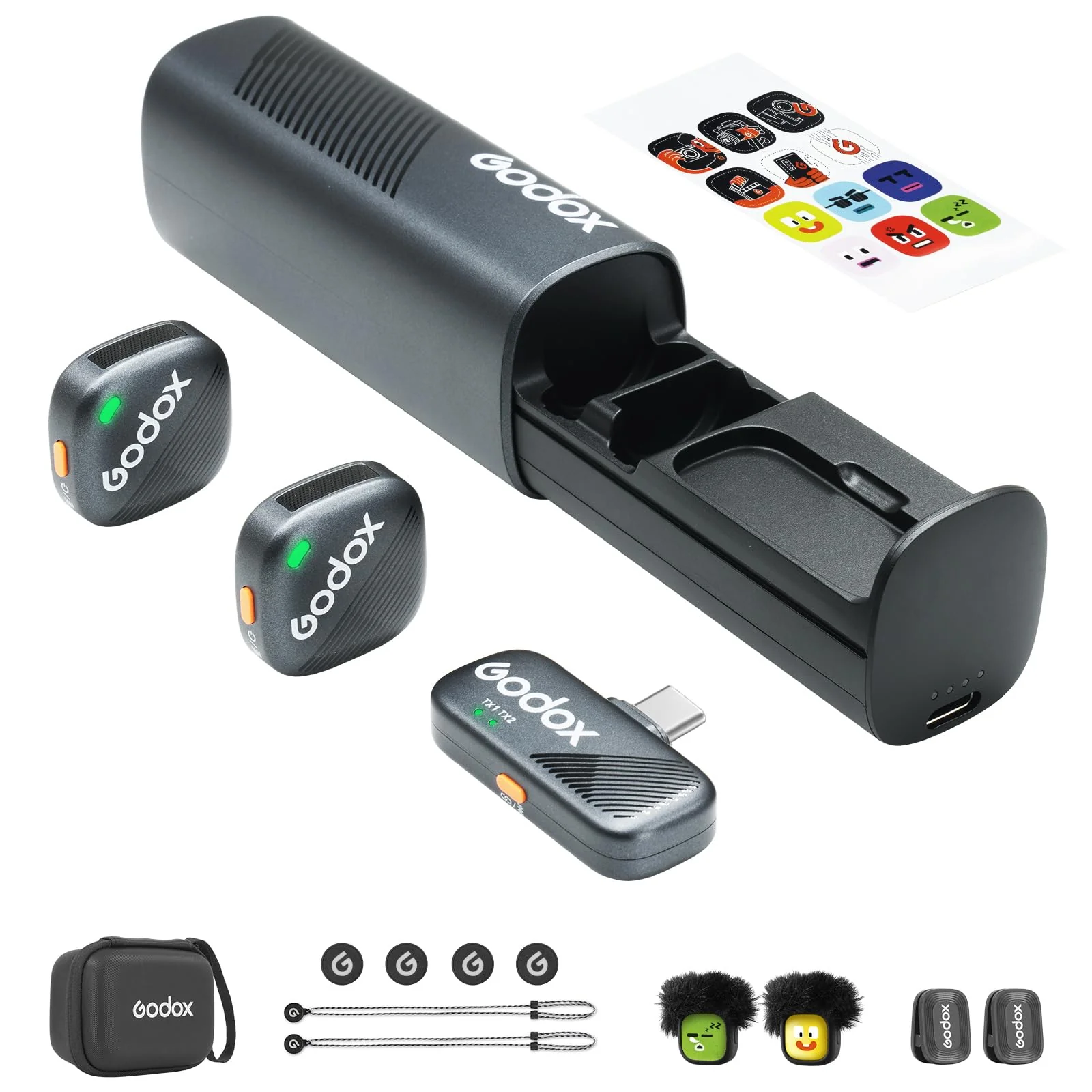 GODOX Cube-SC Kit2 Wireless Lavalier Microphone for iPhone 15 & Android, USB C, 8H Battery Life, 2.4G Wireless Mic, 300m(1000ft.) Range, Noise Cancelling with Charging Case for Vlogging, TikTok