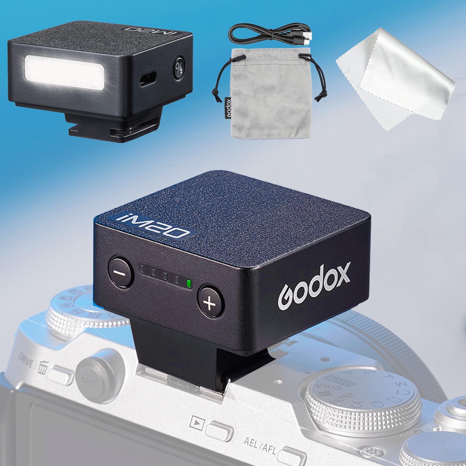 Godox Flash Godox iM20 Camera Flash - Godox iM20 Mini Flash Manual 440 Full-Power Flashes/3s Recycle Times/5 Power Levels, Camera Flash for Sony zve10/Sony zv1/Sony a7iii/Ricoh gr3/Fujifilm f1 etc.