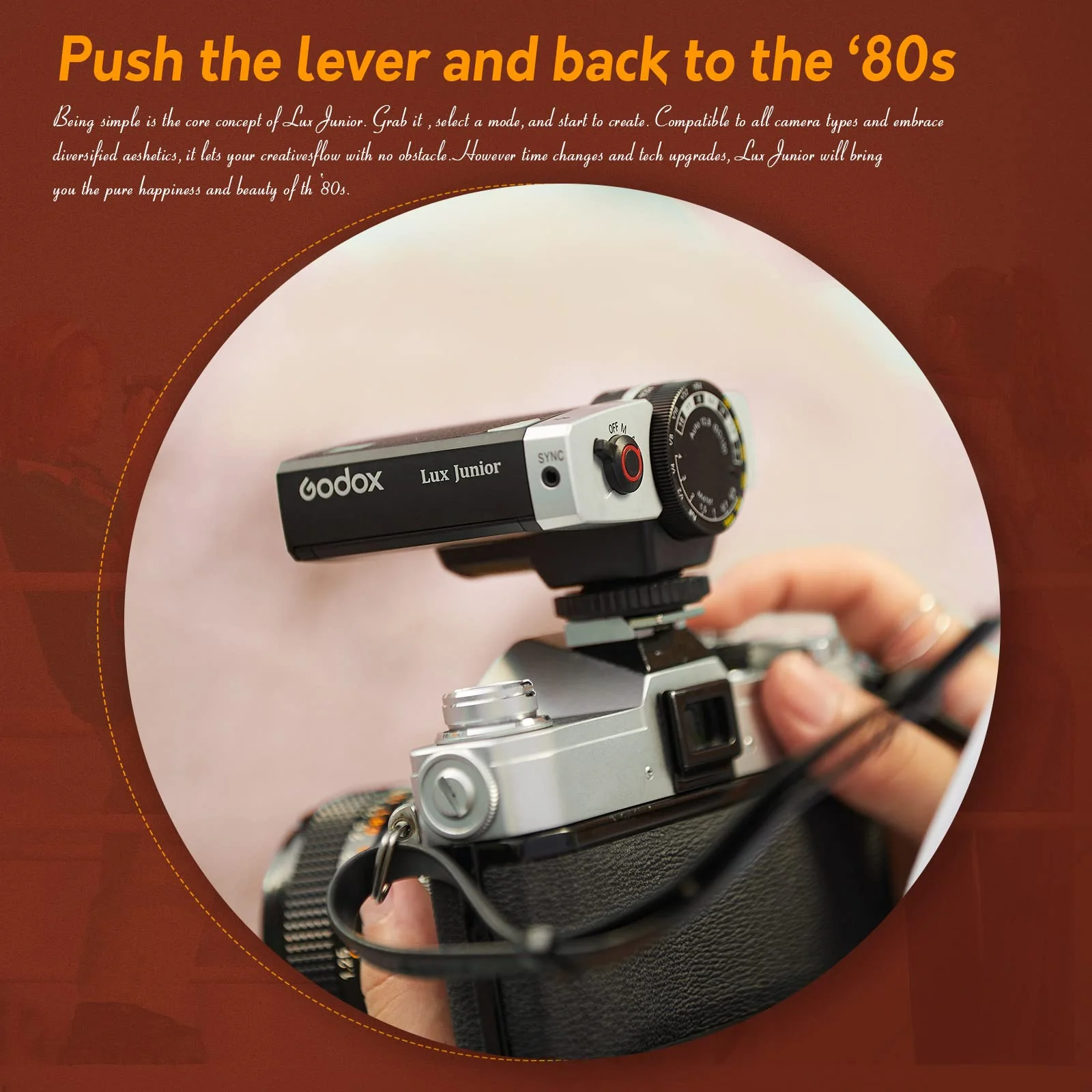Godox Lux Junior Retro Camera Flash,GN12 6000K±200K CCT,Auto & Manual Modes 1/1-1/64 Flash Power,28mm Focal Length,for Fujifilm,for Canon,for Nikon, for Olympus, for Sony Camera - Image 5