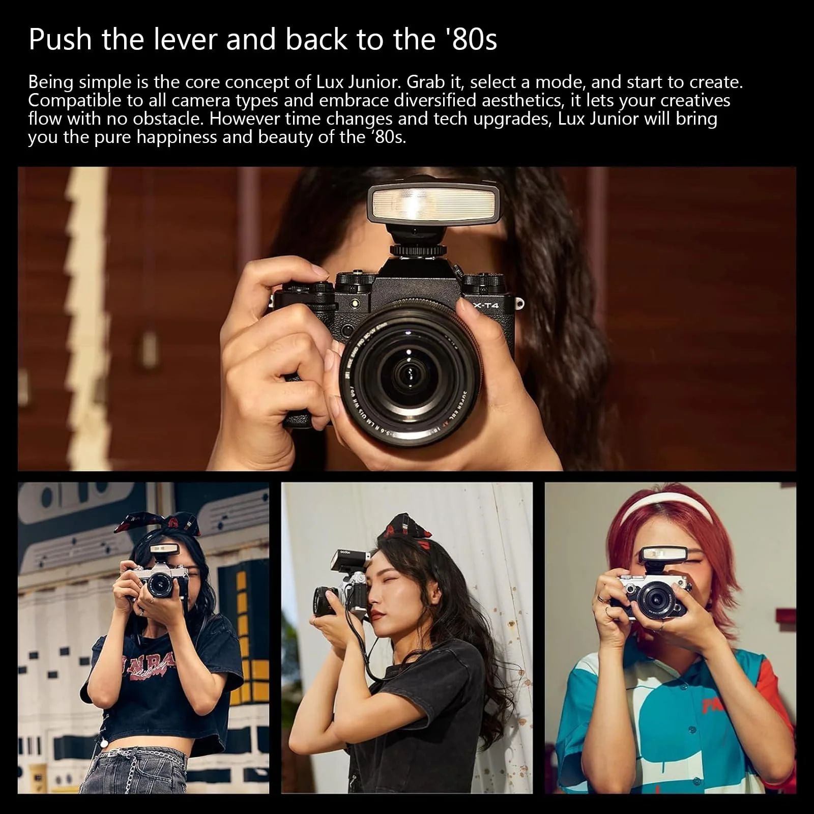 Godox Lux Junior Retro Camera Flash with Diffuser, Speedlite GN12 6000K±200K CCT, Automatic and Manual Modes 1/1-1/64 Flash Power, 28mm Focal Length for Canon Nikon Sony Fuji Olympus Hot Shoe Cameras Black - Image 3