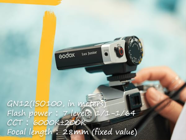 Godox Lux Junior Retro Camera Flash with Diffuser, Speedlite GN12 6000K±200K CCT, Automatic and Manual Modes 1/1-1/64 Flash Power, 28mm Focal Length for Canon Nikon Sony Fuji Olympus Hot Shoe Cameras Black - Image 7