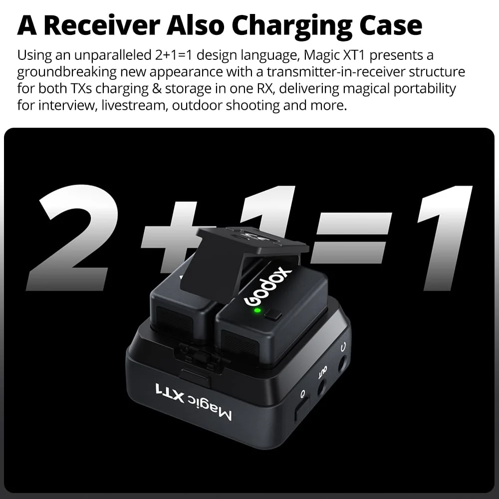 GODOX Magic XT1 Wireless Lavalier Microphone, Microphone for Camera (2 TX + 1 RX Charging Case), Mini Mic with Noise Cancellation, 16H Battery, Touch Screen 200M/60ft - Image 2