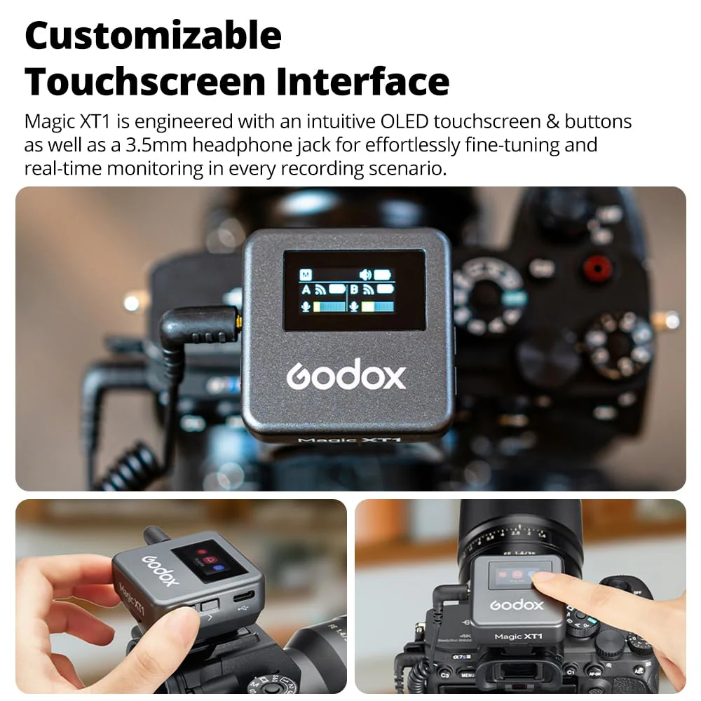 GODOX Magic XT1 Wireless Lavalier Microphone, Microphone for Camera (2 TX + 1 RX Charging Case), Mini Mic with Noise Cancellation, 16H Battery, Touch Screen 200M/60ft - Image 5