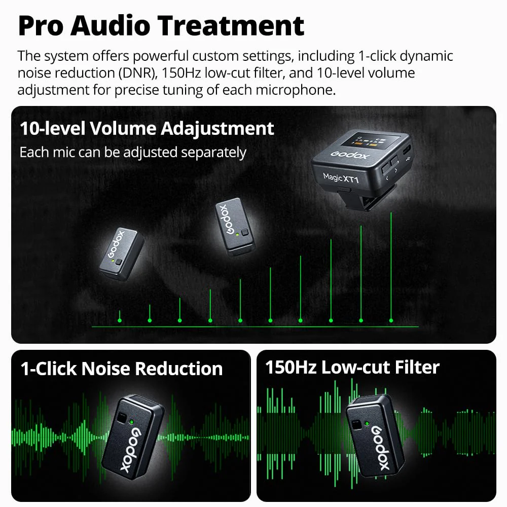 GODOX Magic XT1 Wireless Lavalier Microphone, Microphone for Camera (2 TX + 1 RX Charging Case), Mini Mic with Noise Cancellation, 16H Battery, Touch Screen 200M/60ft - Image 8