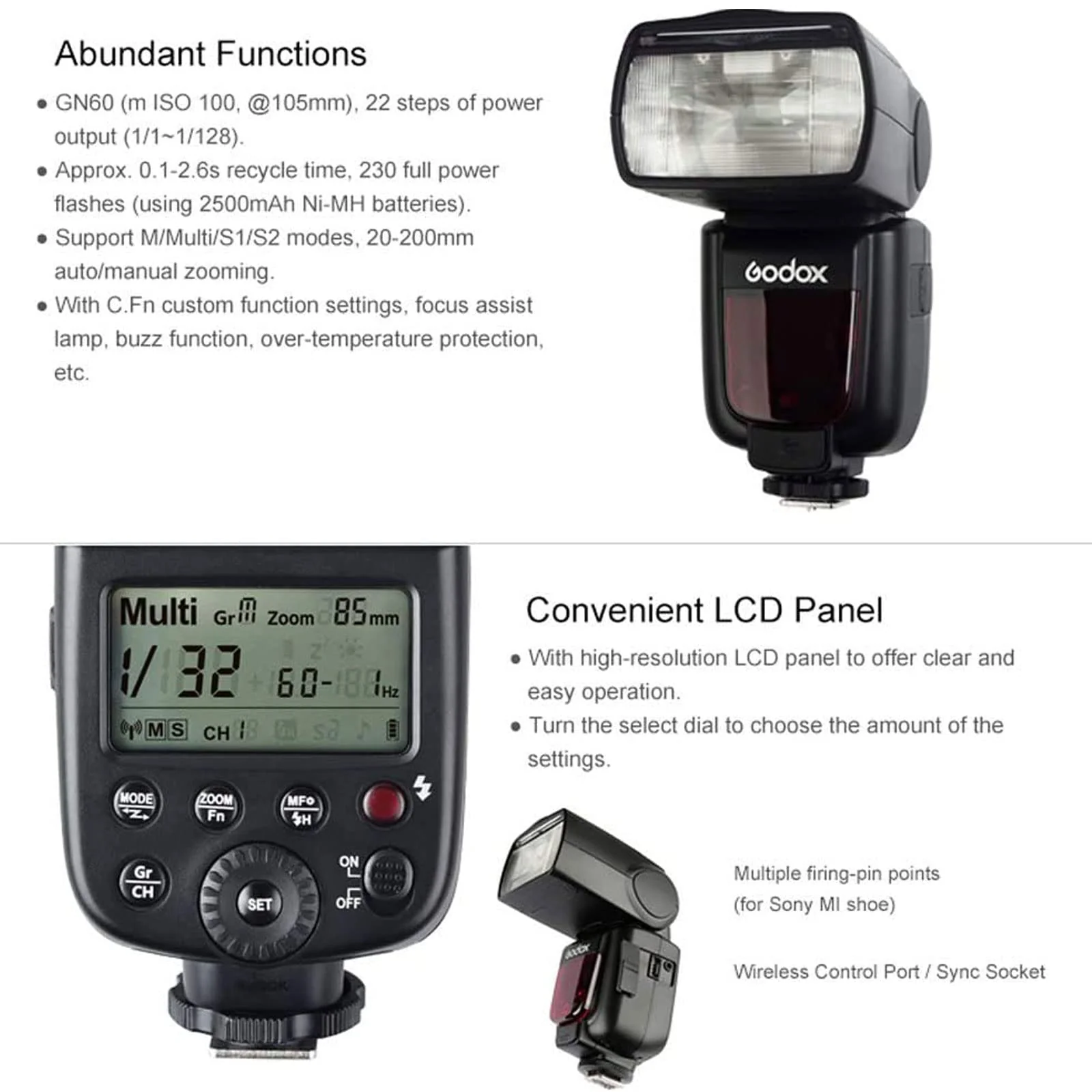 Godox TT600S 2.4G Wireless Flash Speedlight for Sony Camera(MI Hot Shoe),with Master and Slave Flash System,0.1-2.6s Recycle time - Image 6