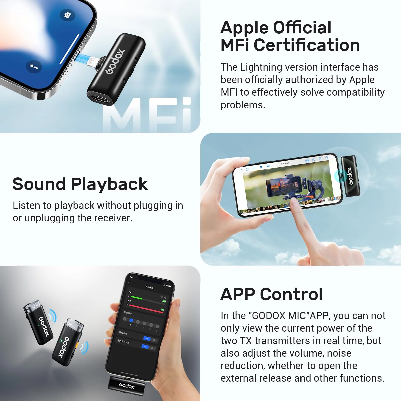 GODOX WES1 Kit2 Wireless Lavalier Microphone for iPhone/Lightning, 8H Battery Life, Dual Channel 2.4G Wireless Mic, 200m(656ft.) Range, Noise Cancelling with Charging Case for Vlogging, TikTok - Image 7