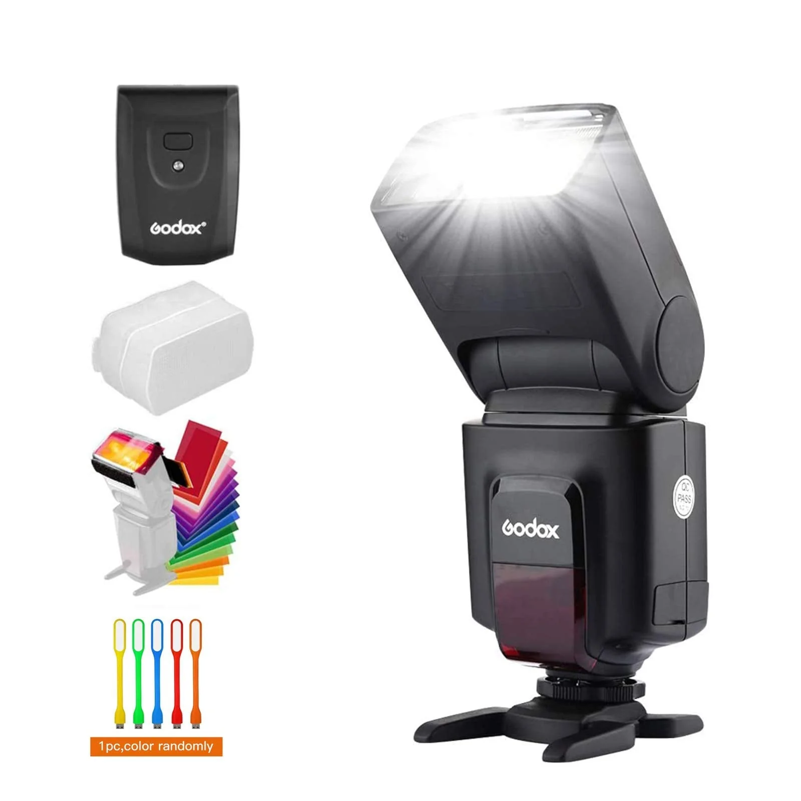 Godox Wireless 433MHz GN33 Camera Flash Speedlite with Built-in Receiver with RT Transmitter Compatible for Canon Nikon Sony Olympus Pentax Fuji DSLR Cameras with Diffuser + Filters + USB LED - Image 2