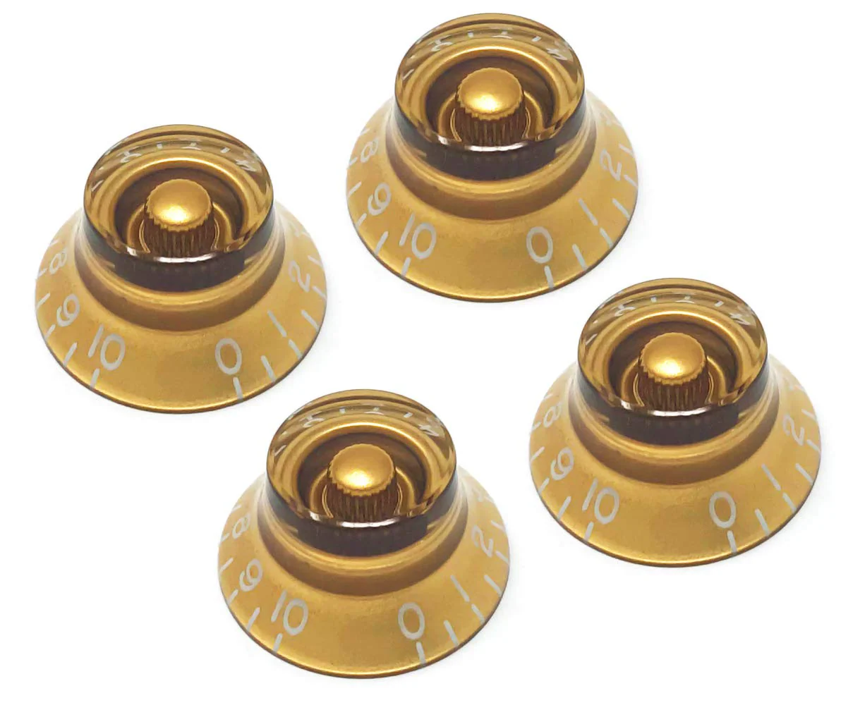 Gold Top Hat Bell Knobs compatible with Gibson Les Paul Electric Guitar (Set of 4) Fits 24 Fine-Spline USA (Imperial) Split Shaft Pots Recessed RB24US-GLD4 Gold
