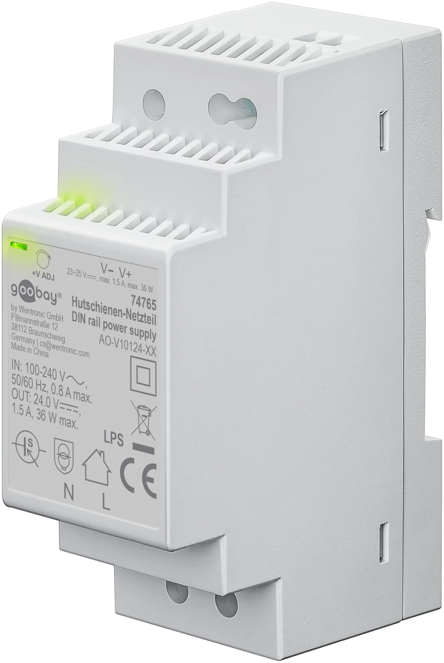 goobay 74765 DIN Rail Power Supply - Compact 24 V Power Supply for Bell Transformer, Monitoring and Access Systems, Door Opener - Easy Mounting on DIN Rail, 24 V, Surge Protection 24 V / 4.5 A / 54 W