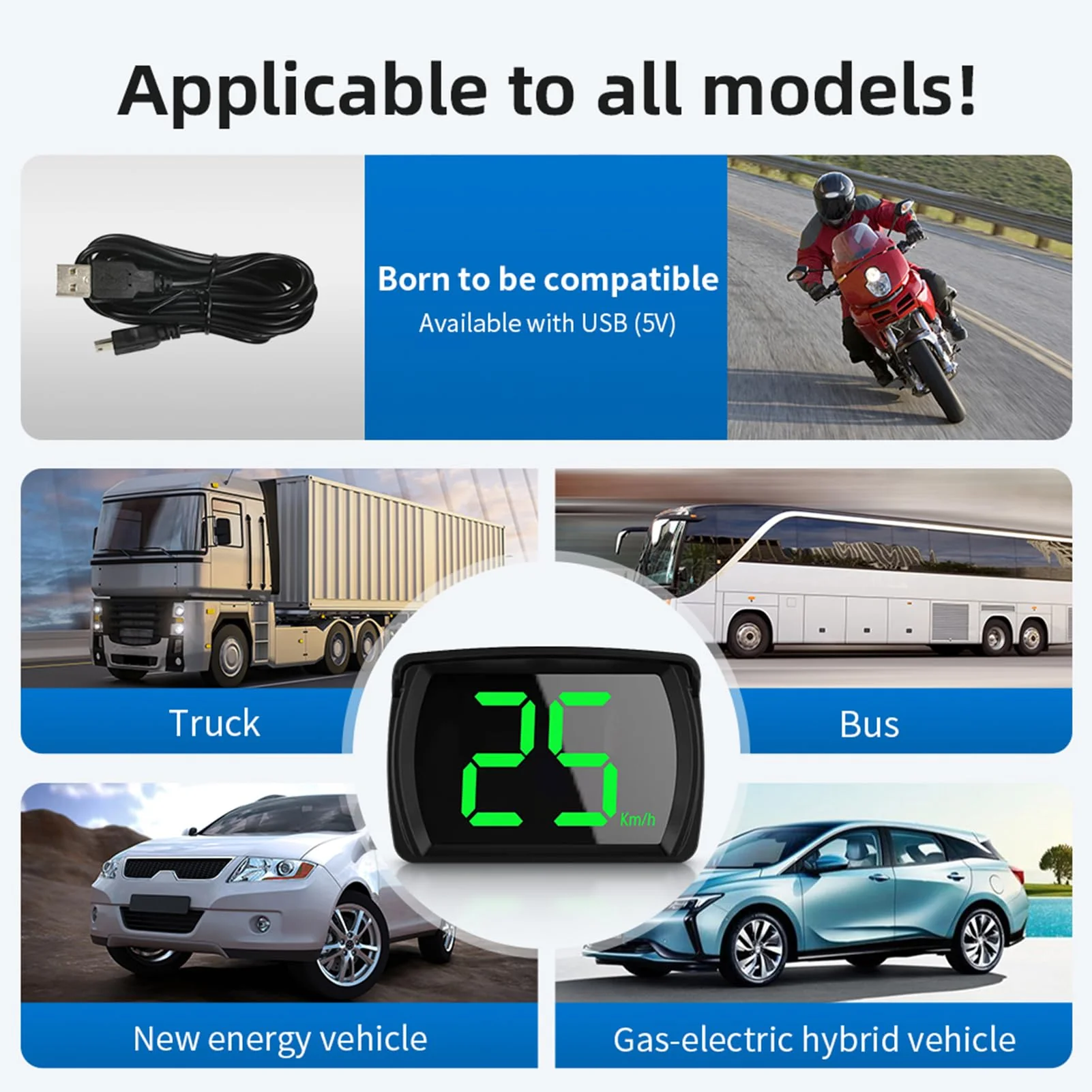 GoolRC Speedometer HUD, Heads-Up Display Digital Speedometer GPS Speed Meter MPH/KMH, Head Up Display for All Cars, USB Cable Plug & Play Large Screen High-Definition Display - Image 3