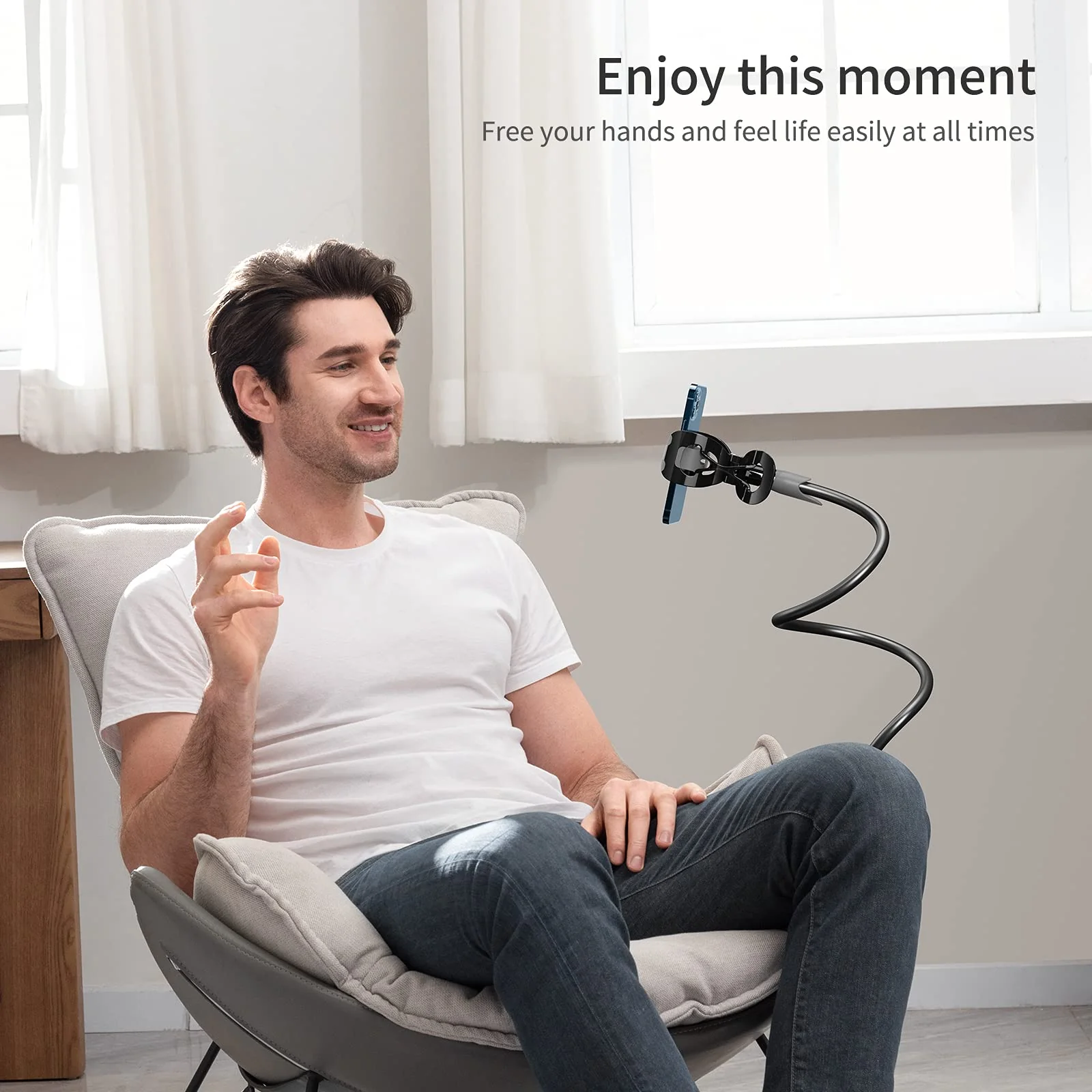 Gooseneck Bed Phone Holder, SAIJI Flexible Long Arm Phone Mount for Desk, Clip Bracket Clamp Stand for 4.0-6.5'' Mobile Cell Phone Stand Document Camera Nintendo Switch (Black) black - Image 3