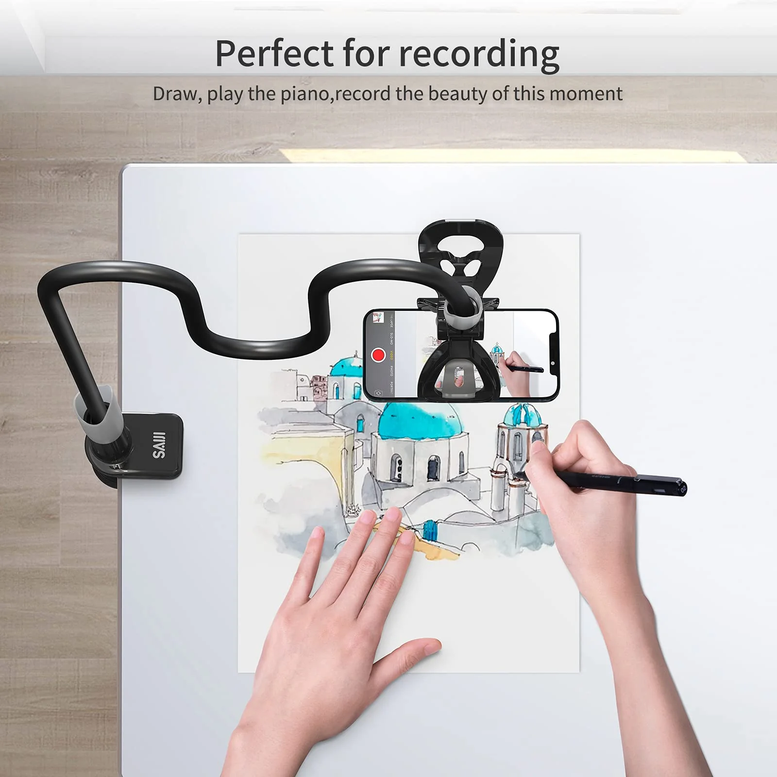 Gooseneck Bed Phone Holder, SAIJI Flexible Long Arm Phone Mount for Desk, Clip Bracket Clamp Stand for 4.0-6.5'' Mobile Cell Phone Stand Document Camera Nintendo Switch (Black) black - Image 6