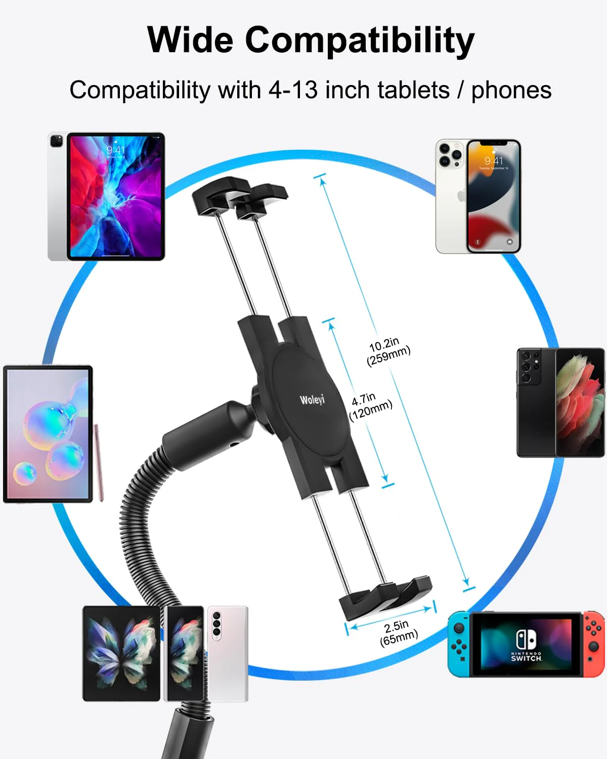 Gooseneck Tablet Holder for Wheelchair/Stroller/Golf Cart/Boat/Mic Stand/Indoor Cycling Bike/Gym Bicycle Handlebar Clamp, Compatible with 4.7-13" iPad Pro/Air/Mini, iPhone, Galaxy, Fire HD, E-Book - Image 6