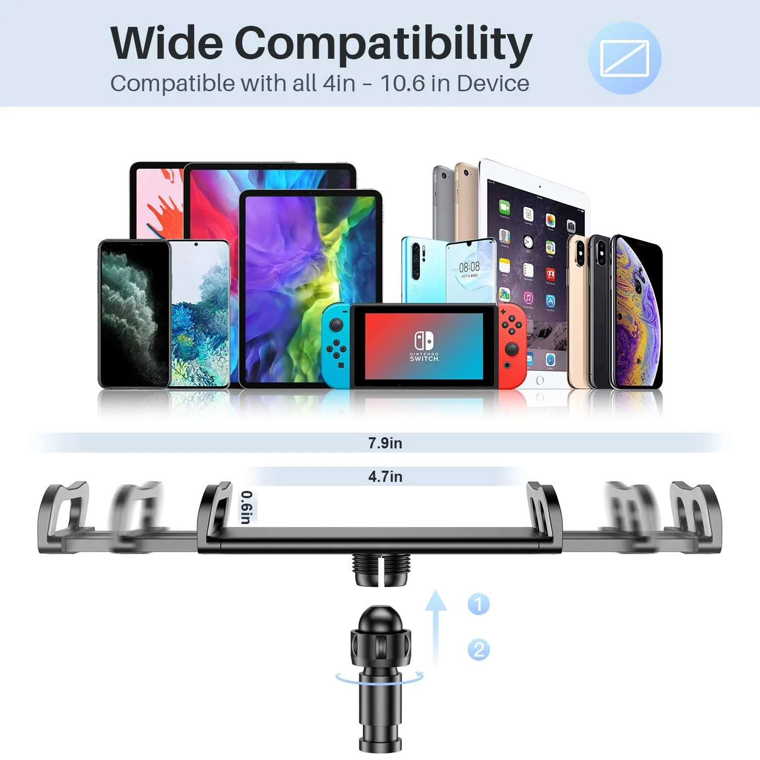 Gooseneck Tablet Holder Stand for Bed: Tryone Adjustable Flexible Arm Tablets Mount Clamp on Table Compatible with iPad Air Mini | Galaxy Tabs | Kindle Fire | Switch or Other 4.7 -10.5" Devices 01-Black - Image 2