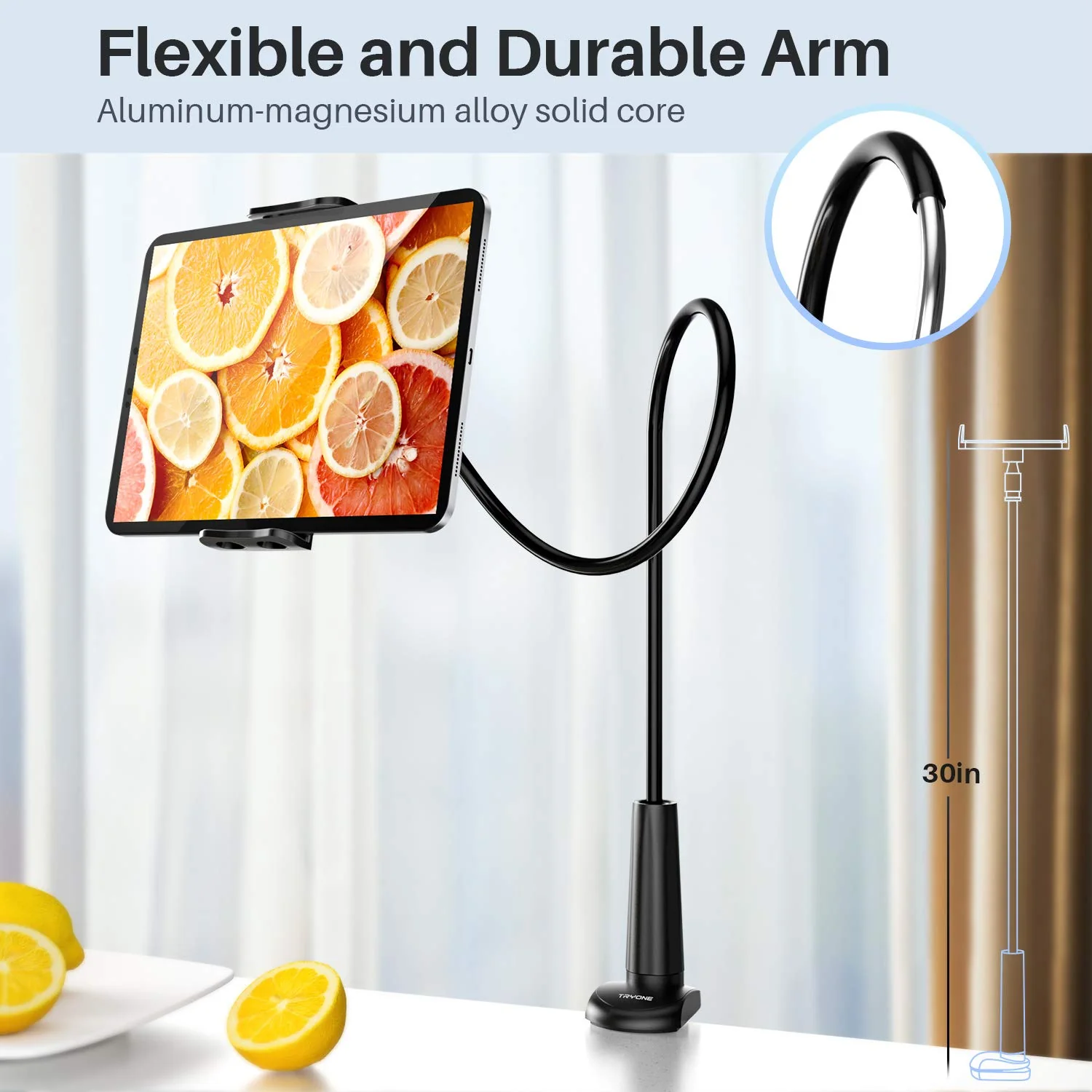 Gooseneck Tablet Holder Stand for Bed: Tryone Adjustable Flexible Arm Tablets Mount Clamp on Table Compatible with iPad Air Mini | Galaxy Tabs | Kindle Fire | Switch or Other 4.7 -10.5" Devices 01-Black - Image 4