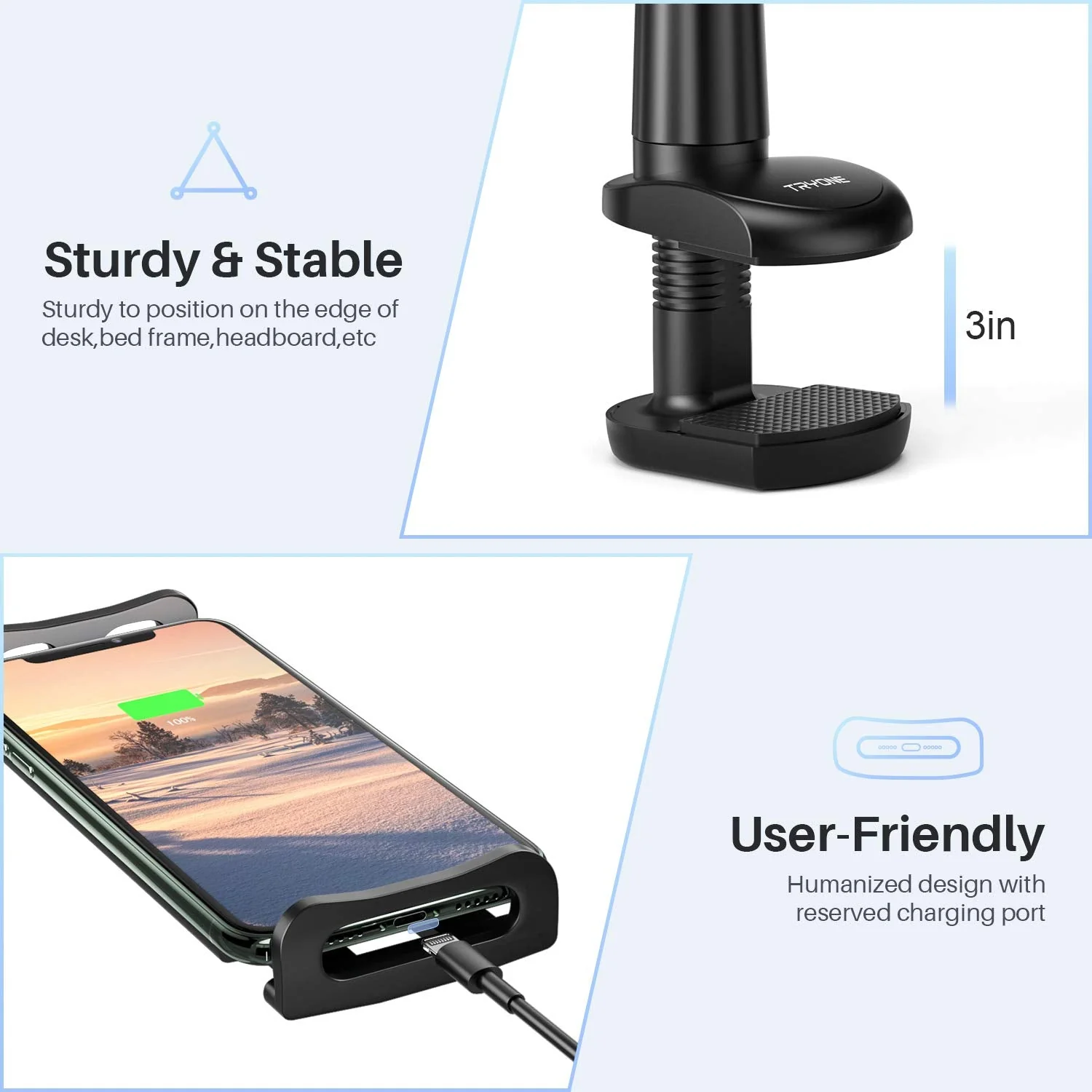 Gooseneck Tablet Holder Stand for Bed: Tryone Adjustable Flexible Arm Tablets Mount Clamp on Table Compatible with iPad Air Mini | Galaxy Tabs | Kindle Fire | Switch or Other 4.7 -10.5" Devices 01-Black - Image 6