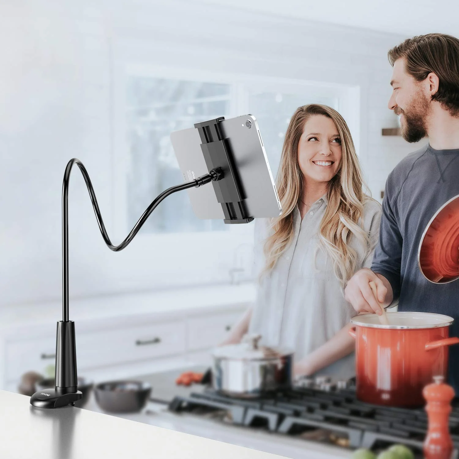 Gooseneck Tablet Holder Stand for Bed: Tryone Adjustable Flexible Arm Tablets Mount Clamp on Table Compatible with iPad Air Mini | Galaxy Tabs | Kindle Fire | Switch or Other 4.7 -10.5" Devices 01-Black - Image 7
