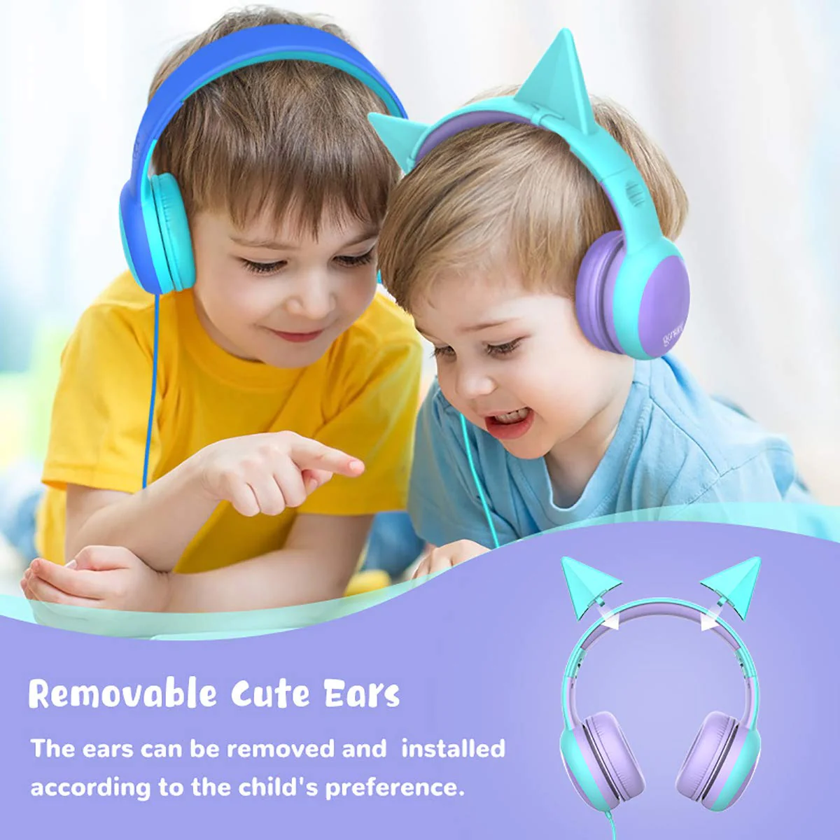 gorsun Kids Headphones with Limited Volume, Children's Headphone Over Ear, Toddler Headphones for Boys and Girls, Wired Headset Earphones for Children Purple - Image 2
