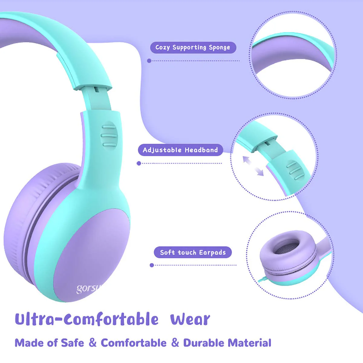 gorsun Kids Headphones with Limited Volume, Children's Headphone Over Ear, Toddler Headphones for Boys and Girls, Wired Headset Earphones for Children Purple - Image 3