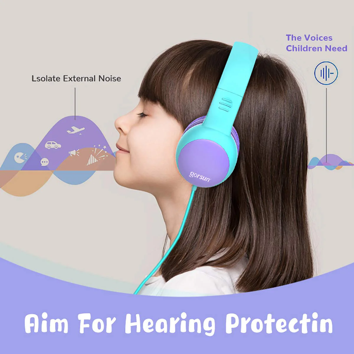 gorsun Kids Headphones with Limited Volume, Children's Headphone Over Ear, Toddler Headphones for Boys and Girls, Wired Headset Earphones for Children Purple - Image 5