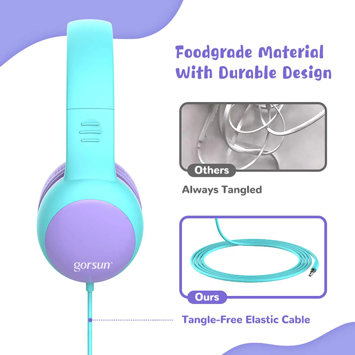 gorsun Kids Headphones with Limited Volume, Children's Headphone Over Ear, Toddler Headphones for Boys and Girls, Wired Headset Earphones for Children Purple - Image 6