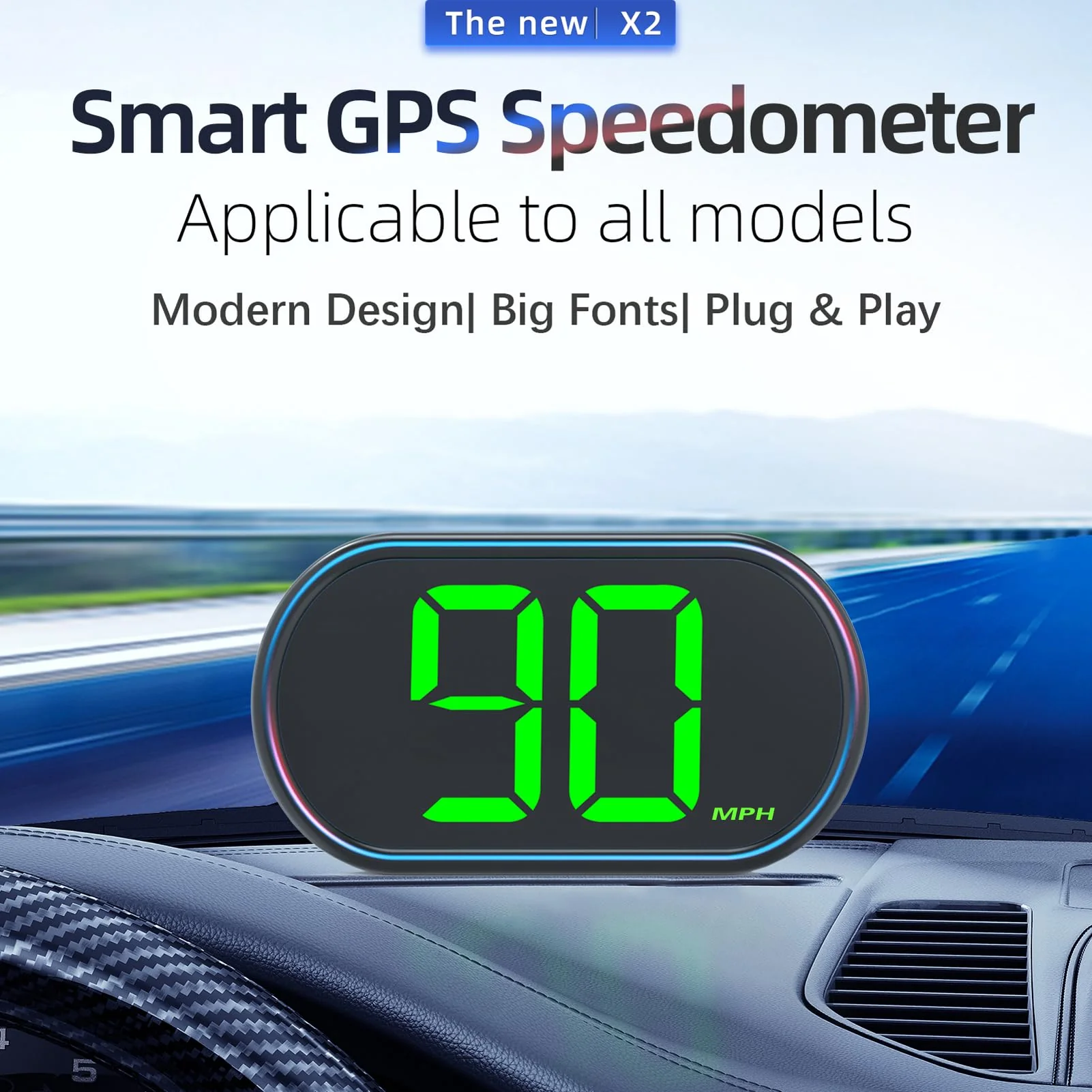 GPS Speedometer Car, Heads Up Display for Car, 2inch LCD Display HUD, USB Data Cable Plug and Play, Universal Fit for All Vehicles - Image 2