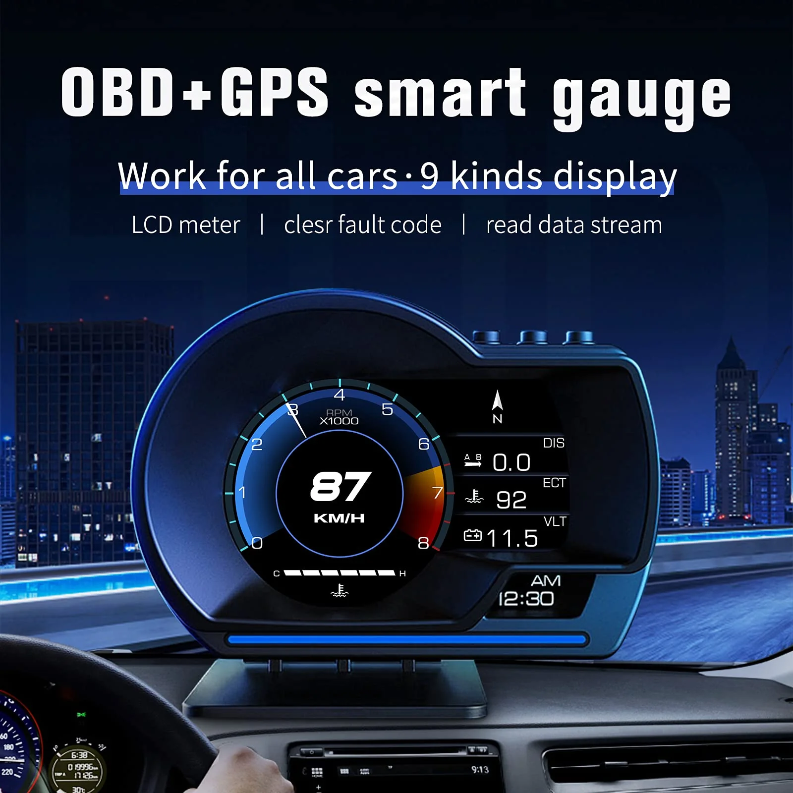 GPS Speedometer for Car, Head Up Display for Car with OBD2 & GPS Digital Speedometer Dual System HUD Car Speedometer MPH with Mileage, Water Tem, Vlt, Mileage, Overspeed & Fatigue Driving Alarm, RPM - Image 3