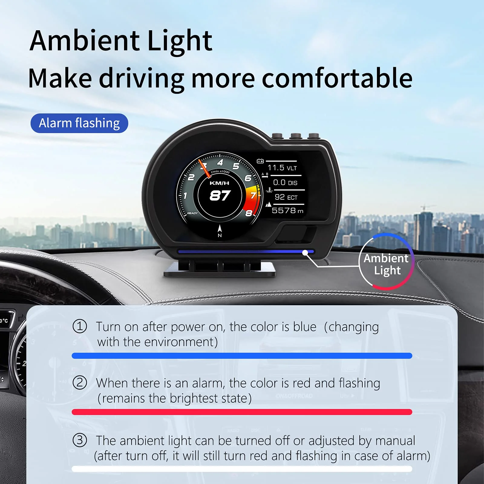 GPS Speedometer for Car, Head Up Display for Car with OBD2 & GPS Digital Speedometer Dual System HUD Car Speedometer MPH with Mileage, Water Tem, Vlt, Mileage, Overspeed & Fatigue Driving Alarm, RPM - Image 5