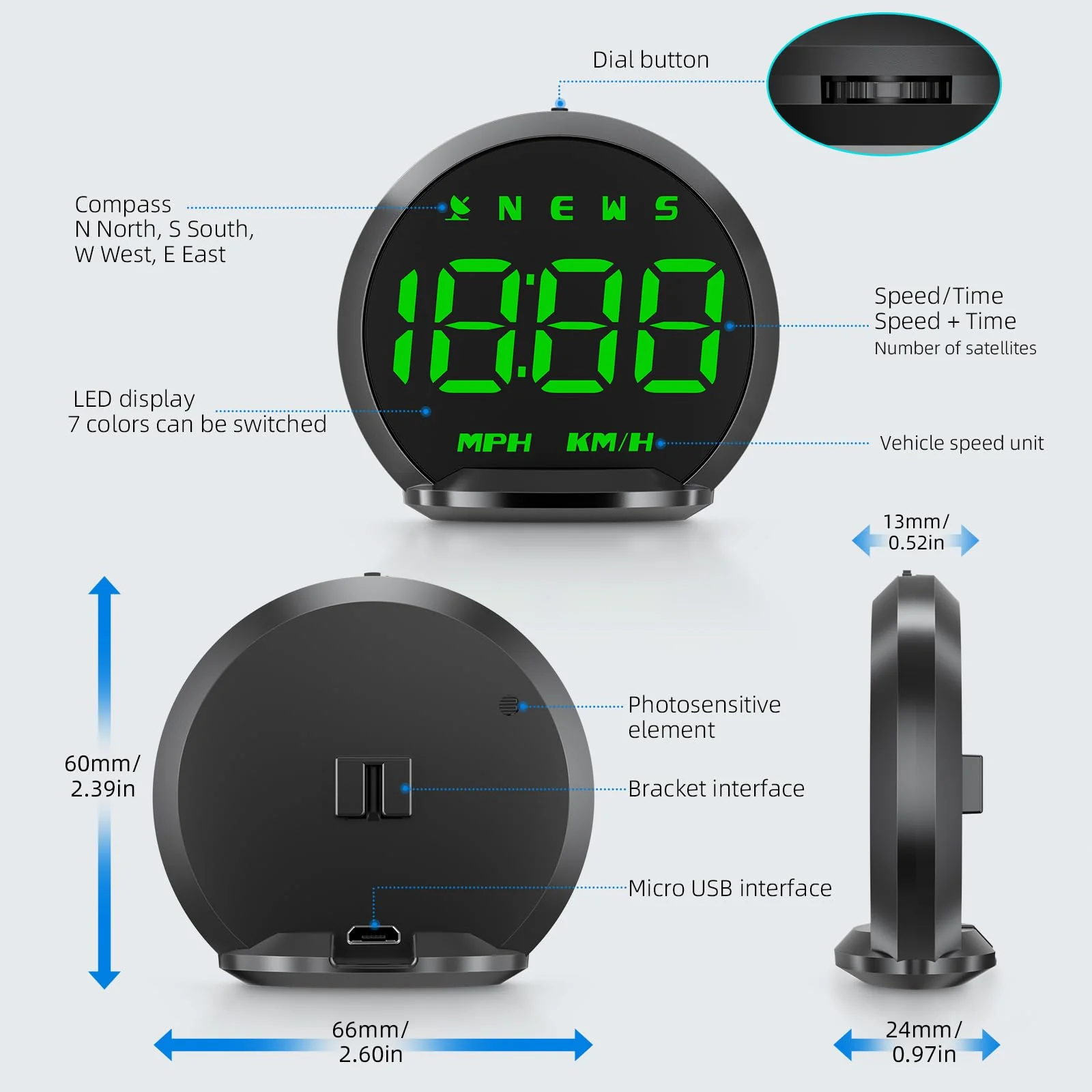 GPS Speedometer HUD, Head Up Display for Cars with Digital Speedometer for Car MPH, Travel Direction Function,Clock,and Overspeed Alarm, Fatigue Driving Alarm,Car Heads Up Display for All 5V Vehicles - Image 7