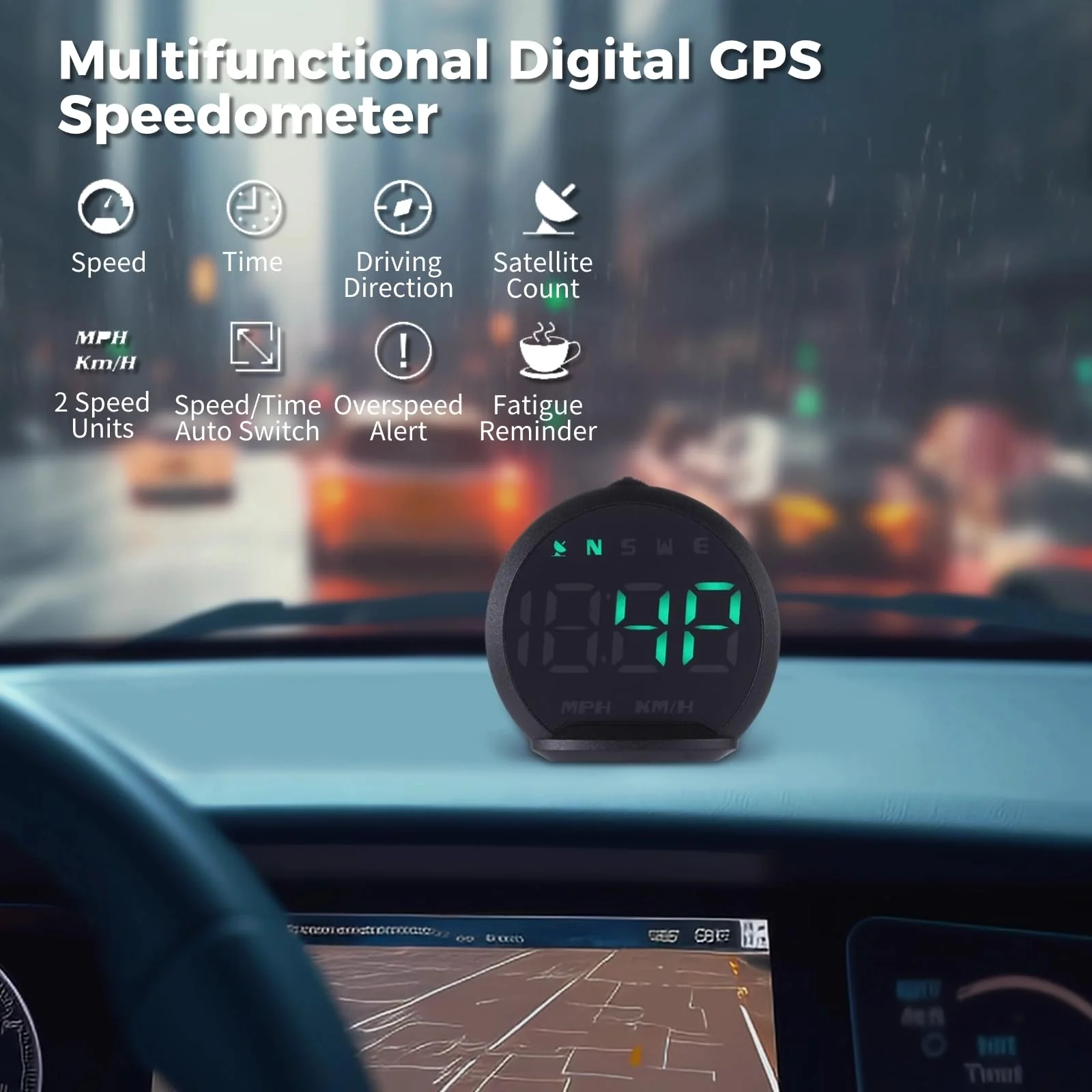 GPS Speedometer, LED Head Up Display for Cars, Digital GPS Speedometer with Compass Clock, Overspeed Alarm Fatigue Driving Reminder, USB 5V Powered Compatible with All Vehicles - Image 2
