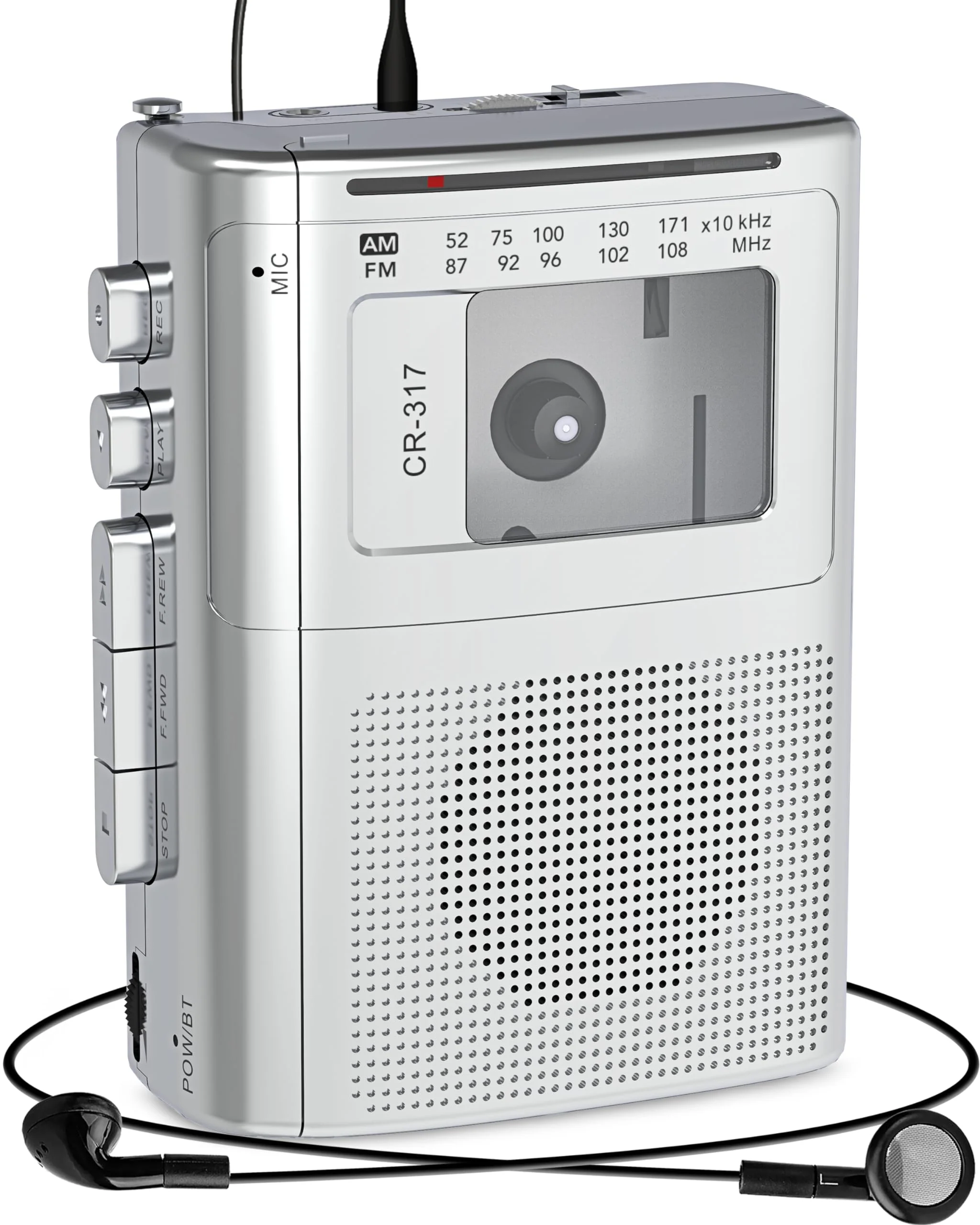 Gracioso Portable Cassette Player Recorder with Bluetooth Transmitter, AM FM Walkman Cassette Player with Headphone Jack & Big Speaker,Microphone Jack, 2*AA Battery Opearated Cassette Tape Player Silver