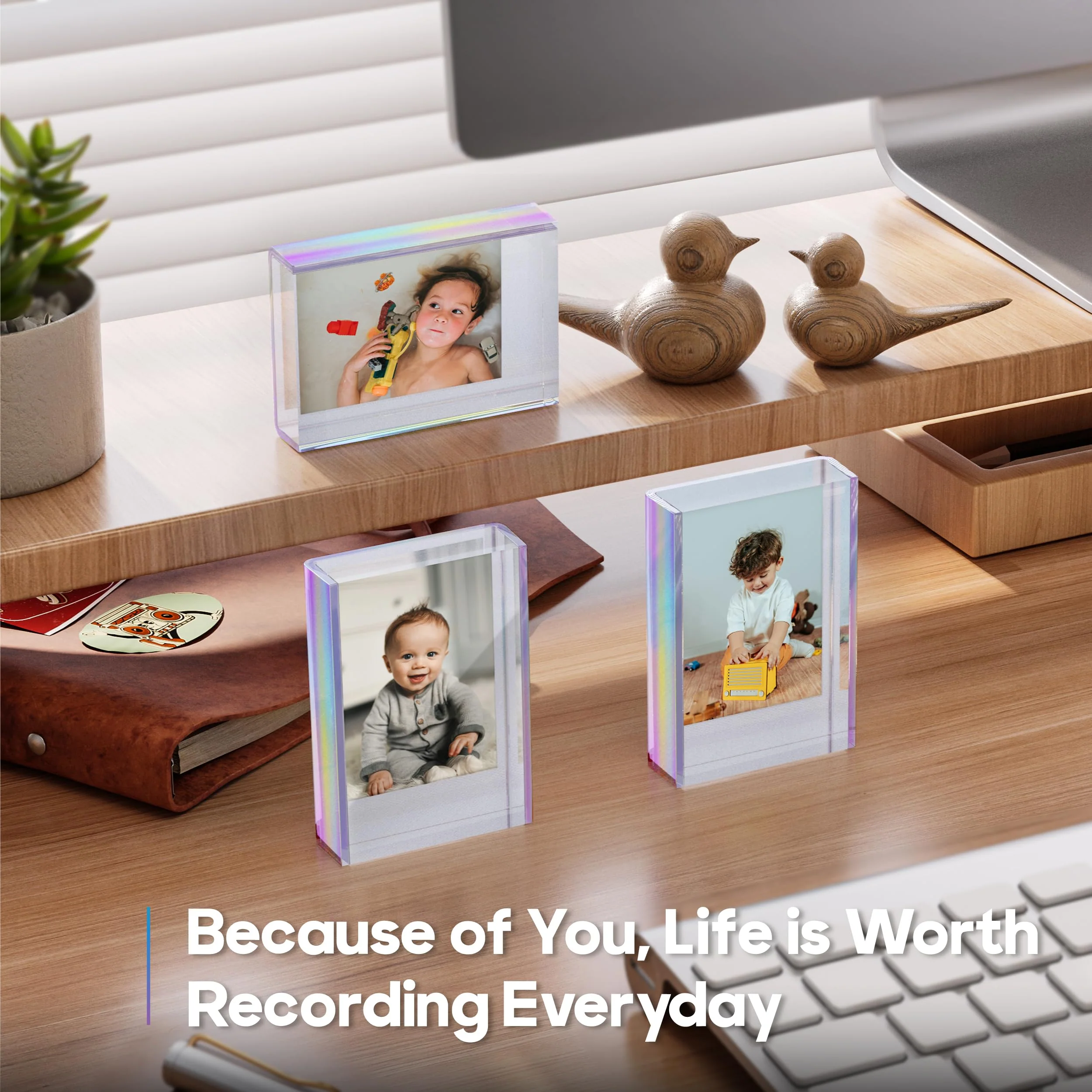 Grarry Polaroid Picture Frame, Polaroid Frame for Photos Compatible with Fujifilm Instax Mini Polaroid Film, Small Picture Frames 2x3, Desktop Polaroid Photo Frame, Iridescent Mini Frames 3 Pack - Image 4