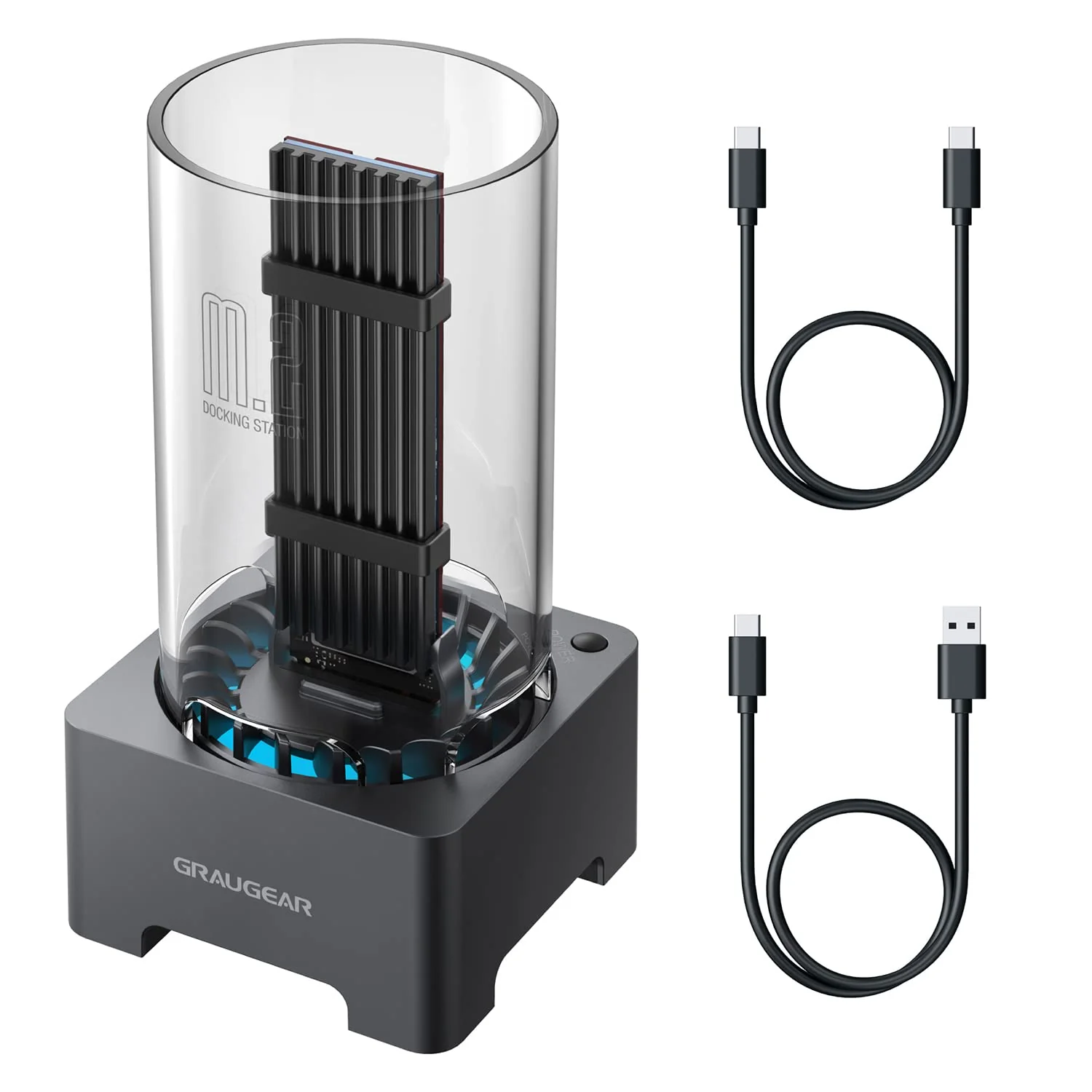 GRAUGEAR M.2 NVMe SATA SSD Enclosure Docking Station, USB 3.2 Gen 2 10Gbps External Docking Base with Cooling Fan, UASP Trim Support, M2 PCIe NGFF M Key B+M Key, RTL9210B Chip [G-M2DK-AC-10G]
