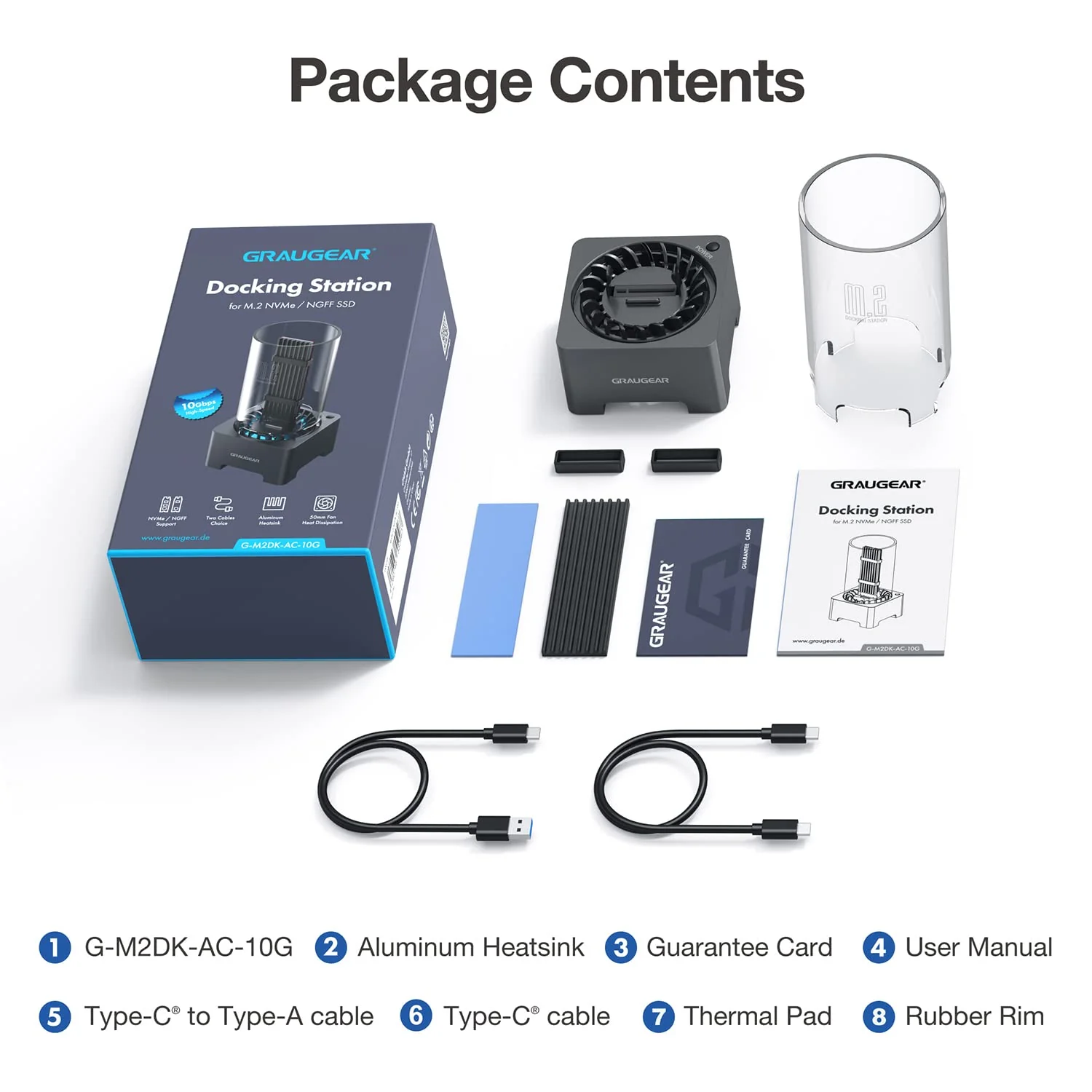 GRAUGEAR M.2 NVMe SATA SSD Enclosure Docking Station, USB 3.2 Gen 2 10Gbps External Docking Base with Cooling Fan, UASP Trim Support, M2 PCIe NGFF M Key B+M Key, RTL9210B Chip [G-M2DK-AC-10G] - Image 7