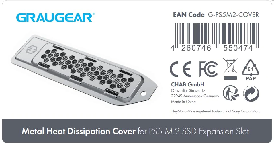 GRAUGEAR Metal Heat Dissipation Cover for PS5 M.2 SSD Expansion Slot | Fit for PlayStation 5 NVMe SSD w/Heatsink | New Breathable Cellular Hole | Cooling and Dust Proof (Silver) Silver - Image 9