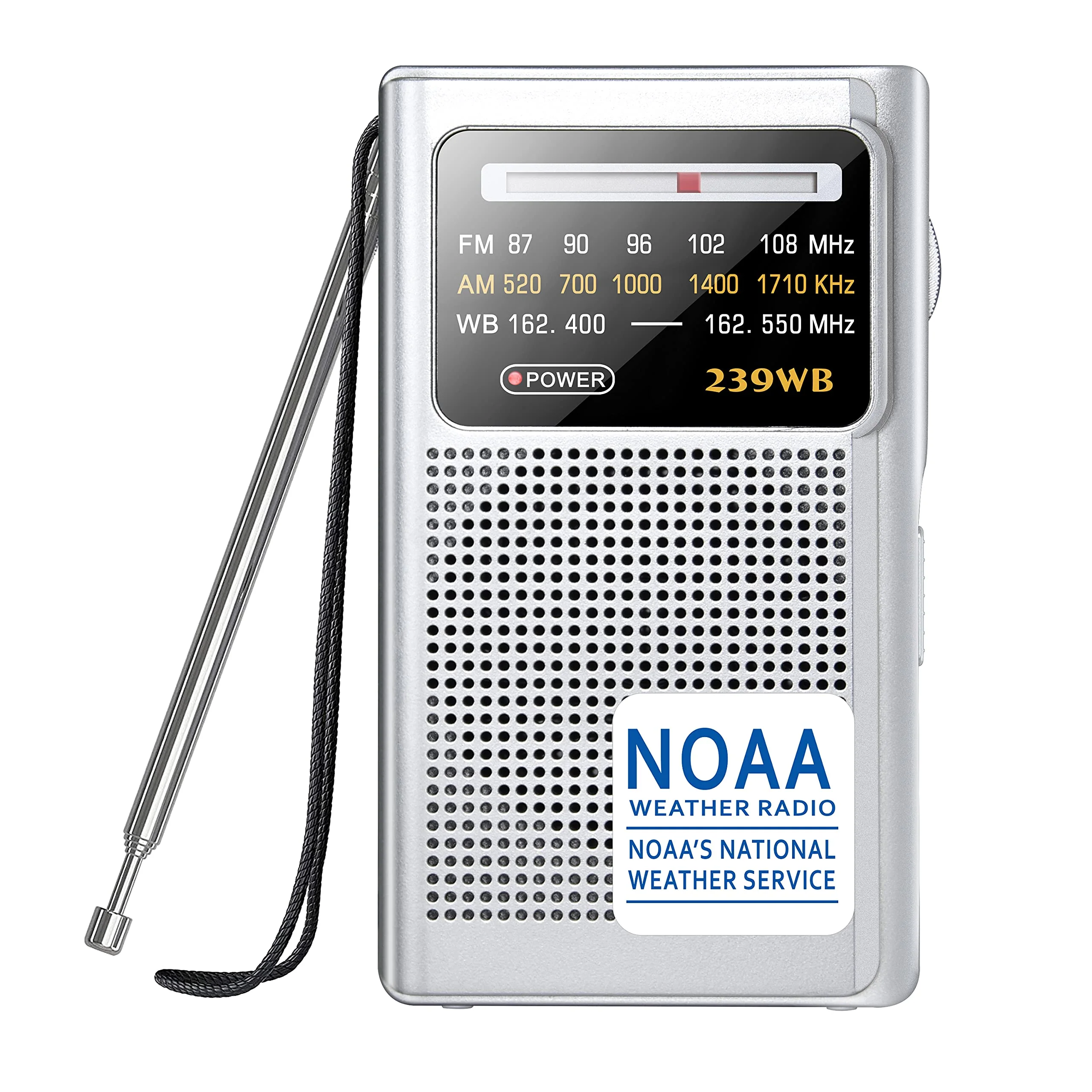 Greadio NOAA Weather Radio, AM/FM Battery Operated Transistor Portable Radio with Best Reception,Stereo Earphone Jack,Powered by 2 AA Battery for Emergency,Hurricane,Running, Walking,Home (Silver) Silver