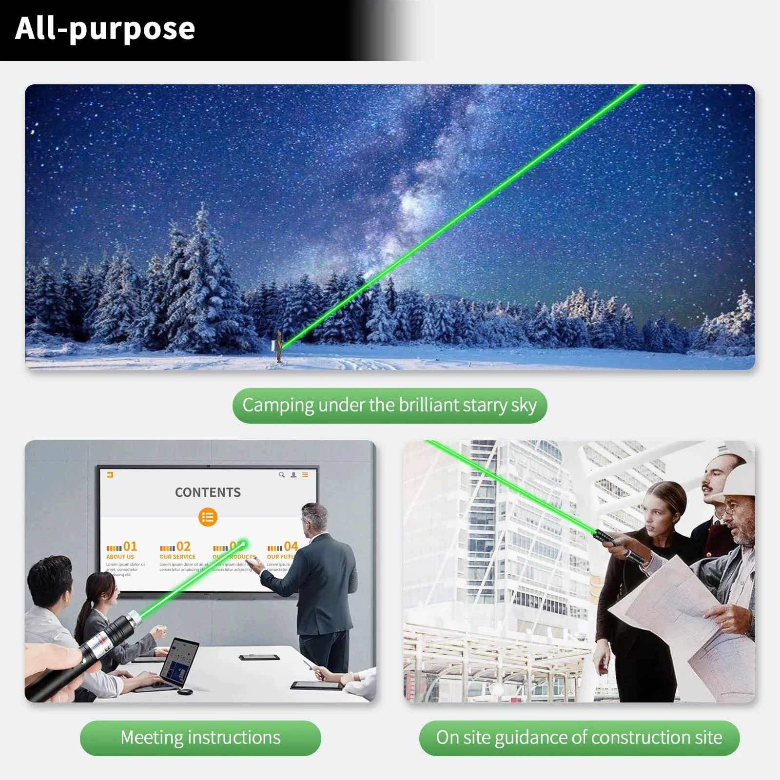 Green Laser Pointer High Power, Long Range High Power Laser Pointer, Rechargeable Pointer, Strong Lazer Pointer for Teaching Outdoor USB Rechargeable Laser Pointer Pen - Image 2