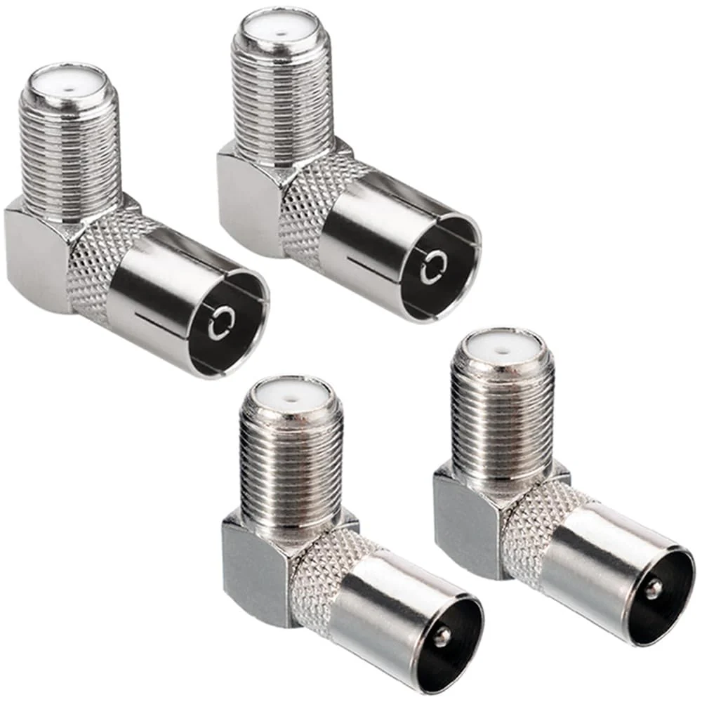 Greluma 4pcs 90 Degree F Type Female to PAL Male/Female Right Angle Satellite Antenna RF Coaxial Adapter F TV Connector Angle-4