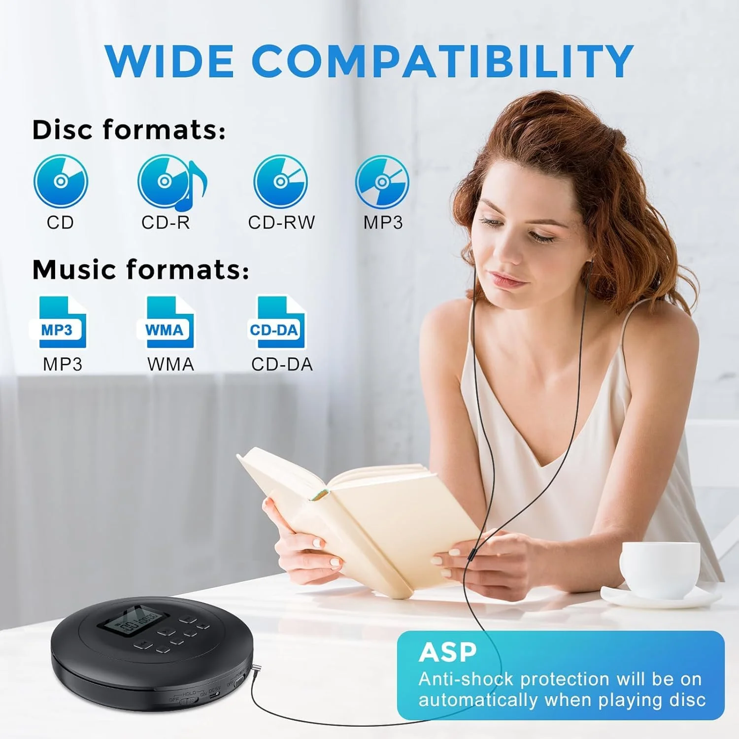 Gueray Portable CD Player Personal CD Players with Headphones LCD Display Anti-Skip Protection HiFi Classic CD Walkman Music Player Memory CD Player for Car Home - Image 2