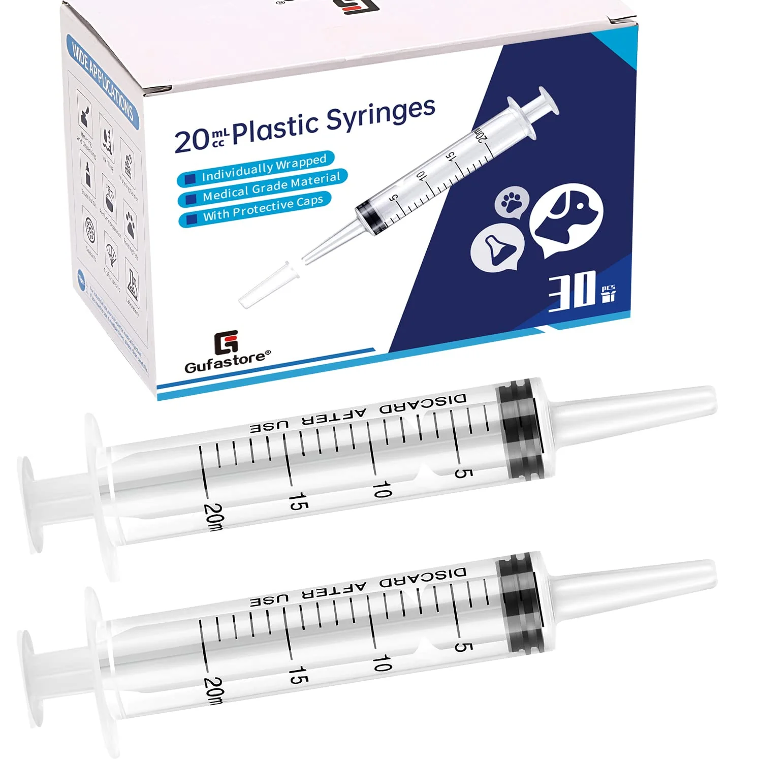 Gufastoe Pack of 30 20 ml Syringes with Protective Caps for Small Pet Feeding Industrial Precision Application Pack of 30 - 20 ml