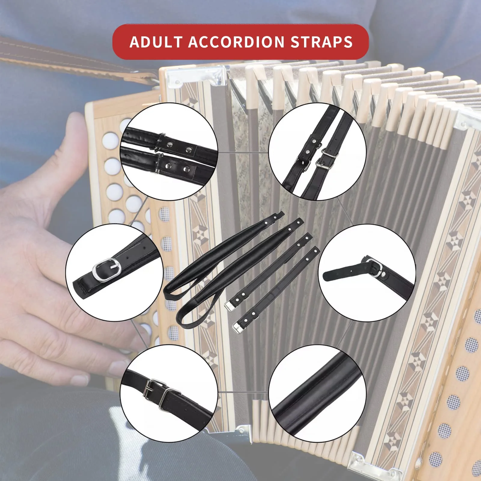 Gugxiom Black Accordion Straps, Leather Soft PU Accordion Straps, Adjustable Accordion Shoulder Belt, Musical Instrument Accessories, for Most Accordions with 16-120 Bass (Black) - Image 3