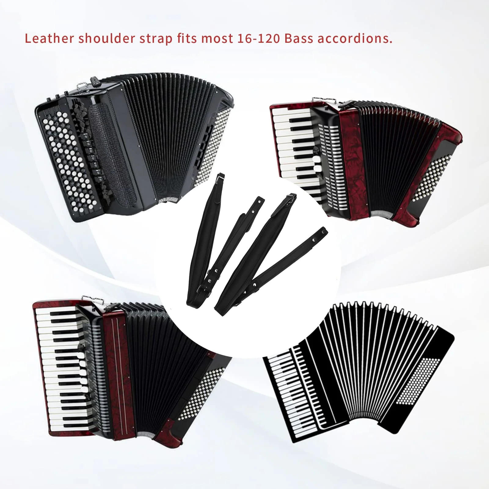 Gugxiom Black Accordion Straps, Leather Soft PU Accordion Straps, Adjustable Accordion Shoulder Belt, Musical Instrument Accessories, for Most Accordions with 16-120 Bass (Black) - Image 5