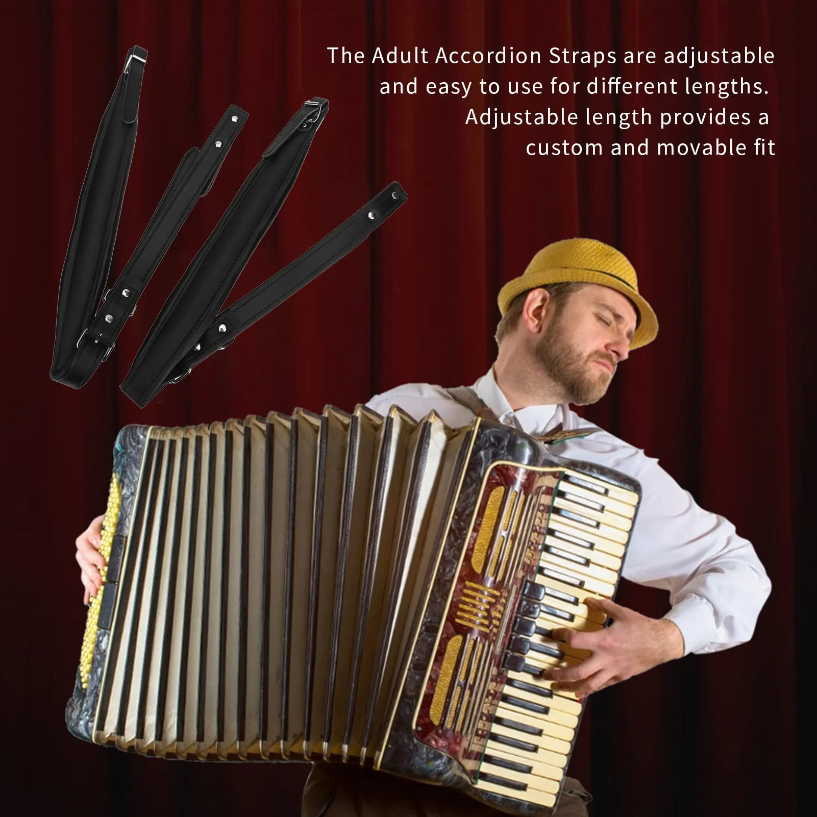 Gugxiom Black Accordion Straps, Leather Soft PU Accordion Straps, Adjustable Accordion Shoulder Belt, Musical Instrument Accessories, for Most Accordions with 16-120 Bass (Black) - Image 6