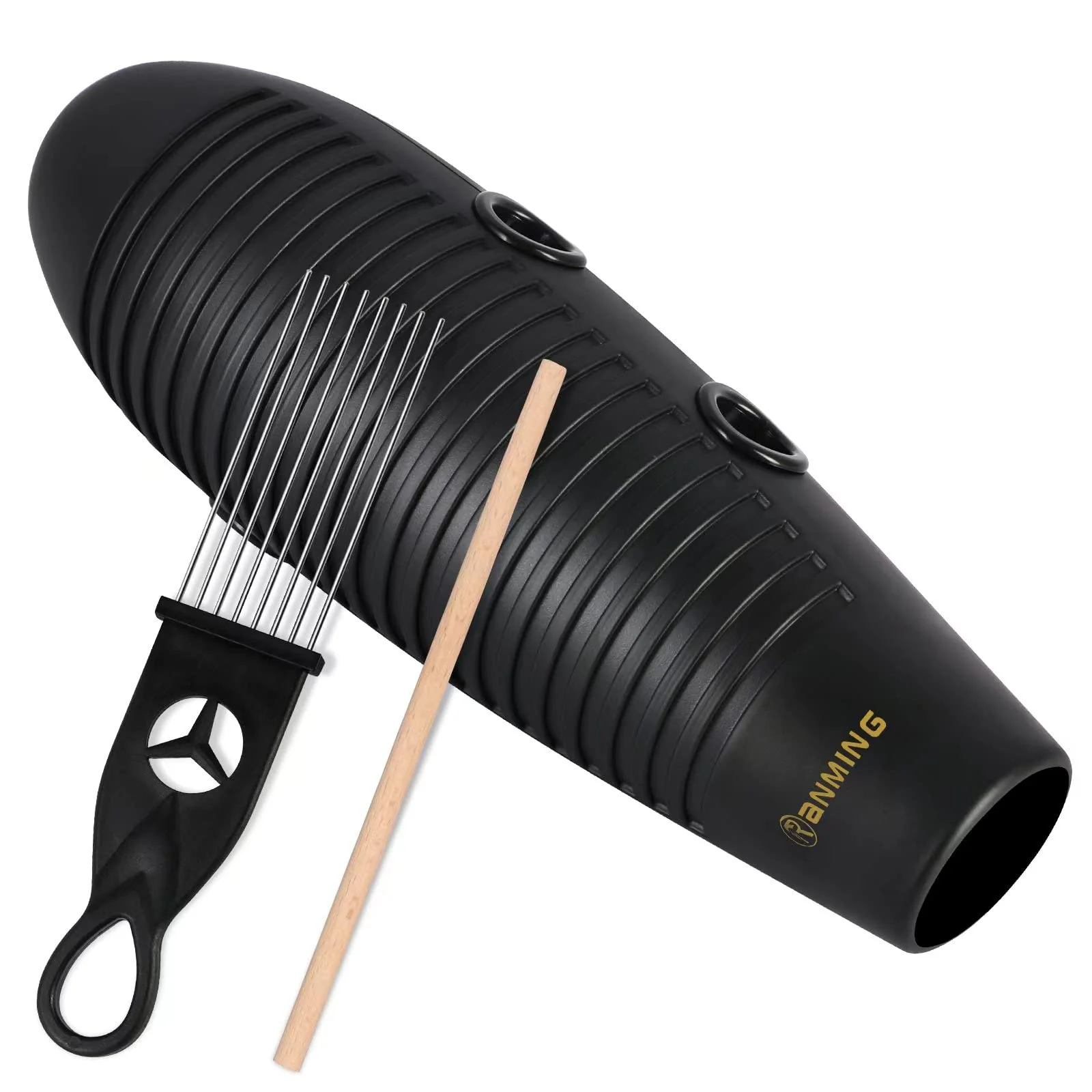 Guiro Instrument,3.9x13 Inch Super Guiro,Fish Shaped Latin Percussion Instrument with 2 x Guiro Scraper Musical Training Tool for Beginners and Music Lover Black.