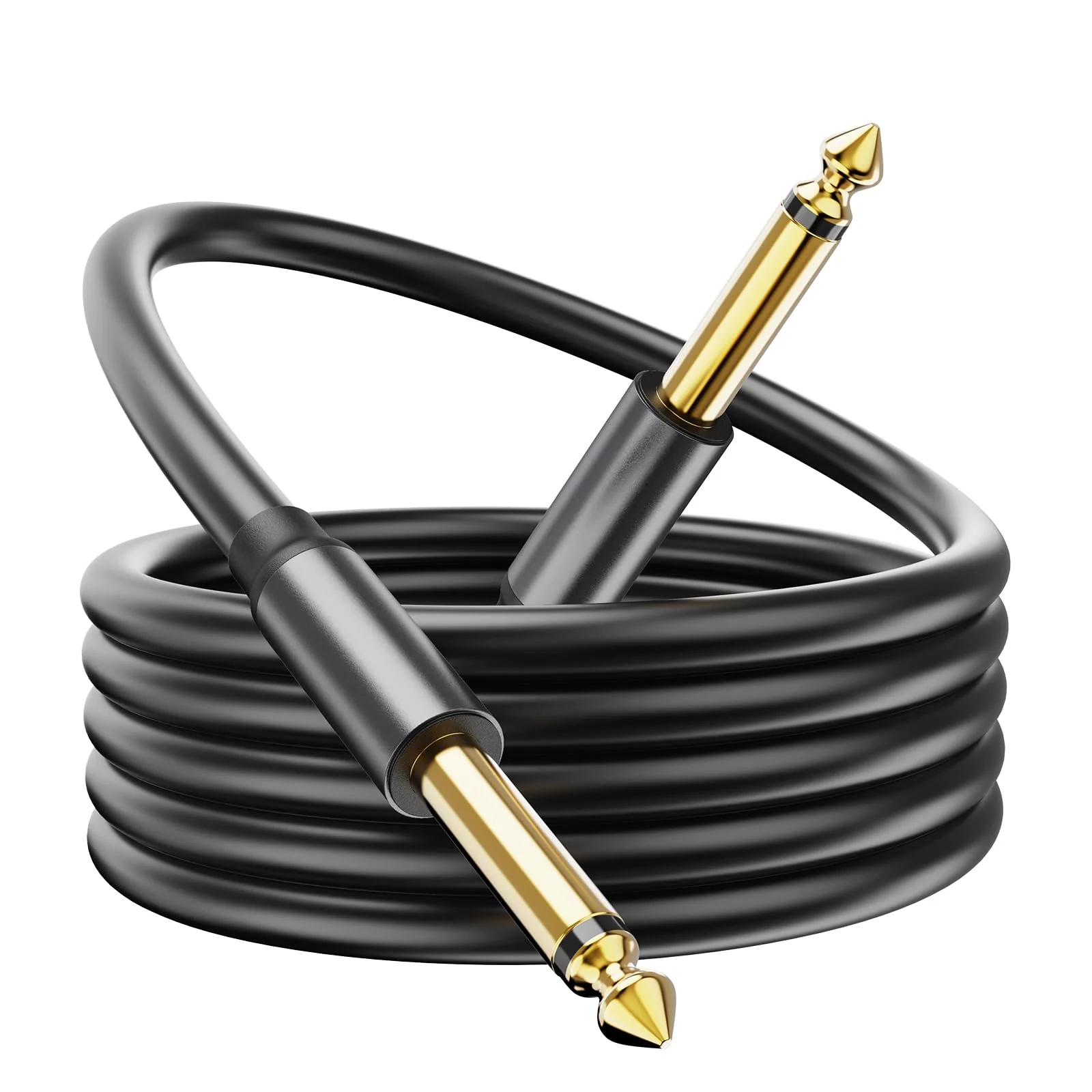 Guitar Cable 10Ft, 1/4 Inch Instrument Cable, Soft Durable Electric Guitar - AMP Cord for Bass, Amplifier, Pedals, Guitar Chord with Improved Tin Plated Copper Core,Noise Free Black 10 Ft.