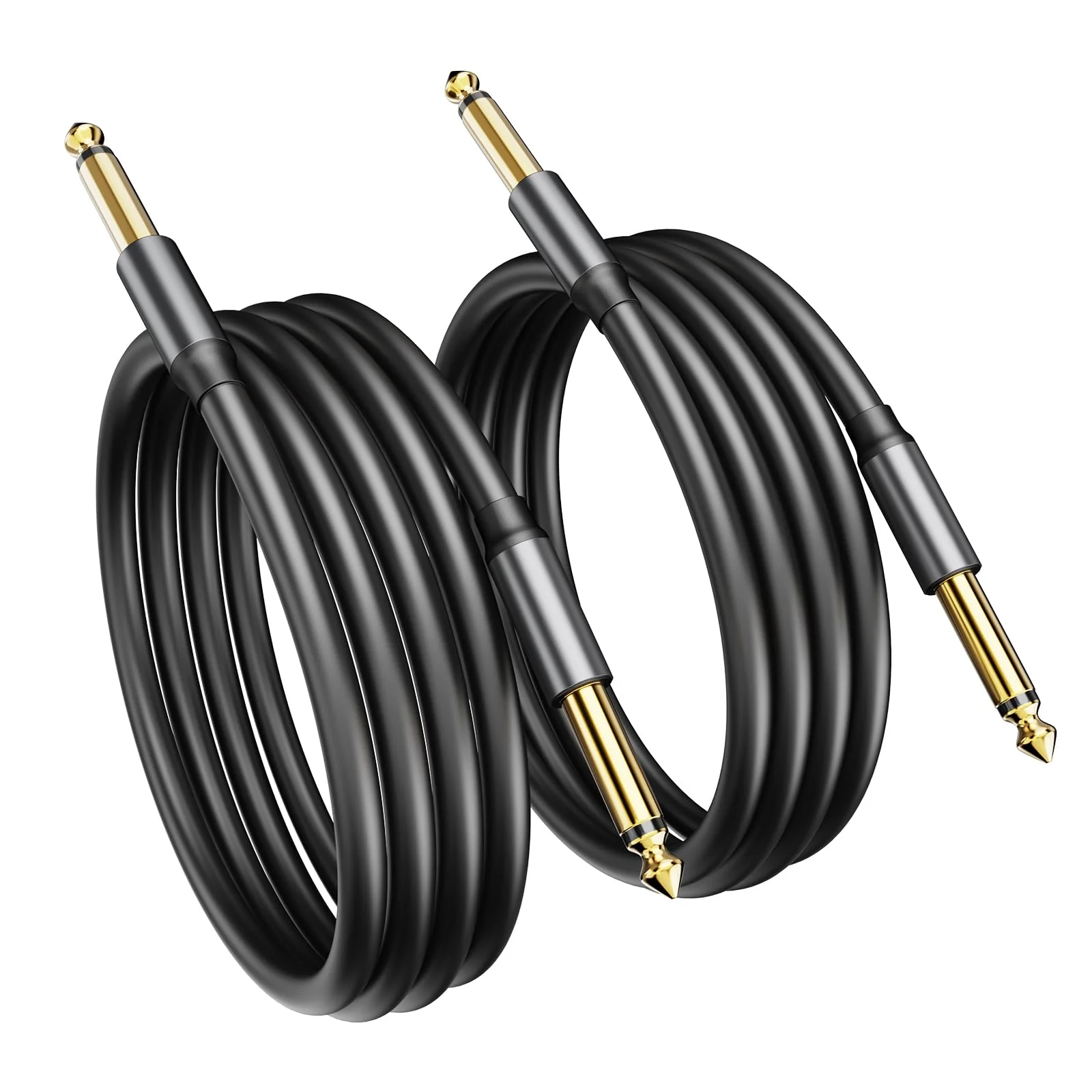 Guitar Cable, 2 Pack 15ft Instrument Cable, 1/4 Inch Electric Guitar Amp Cord for Bass, Pedal, Mandolin and Keyboard, Flexible Durable Patch Cable 15 Ft. Black