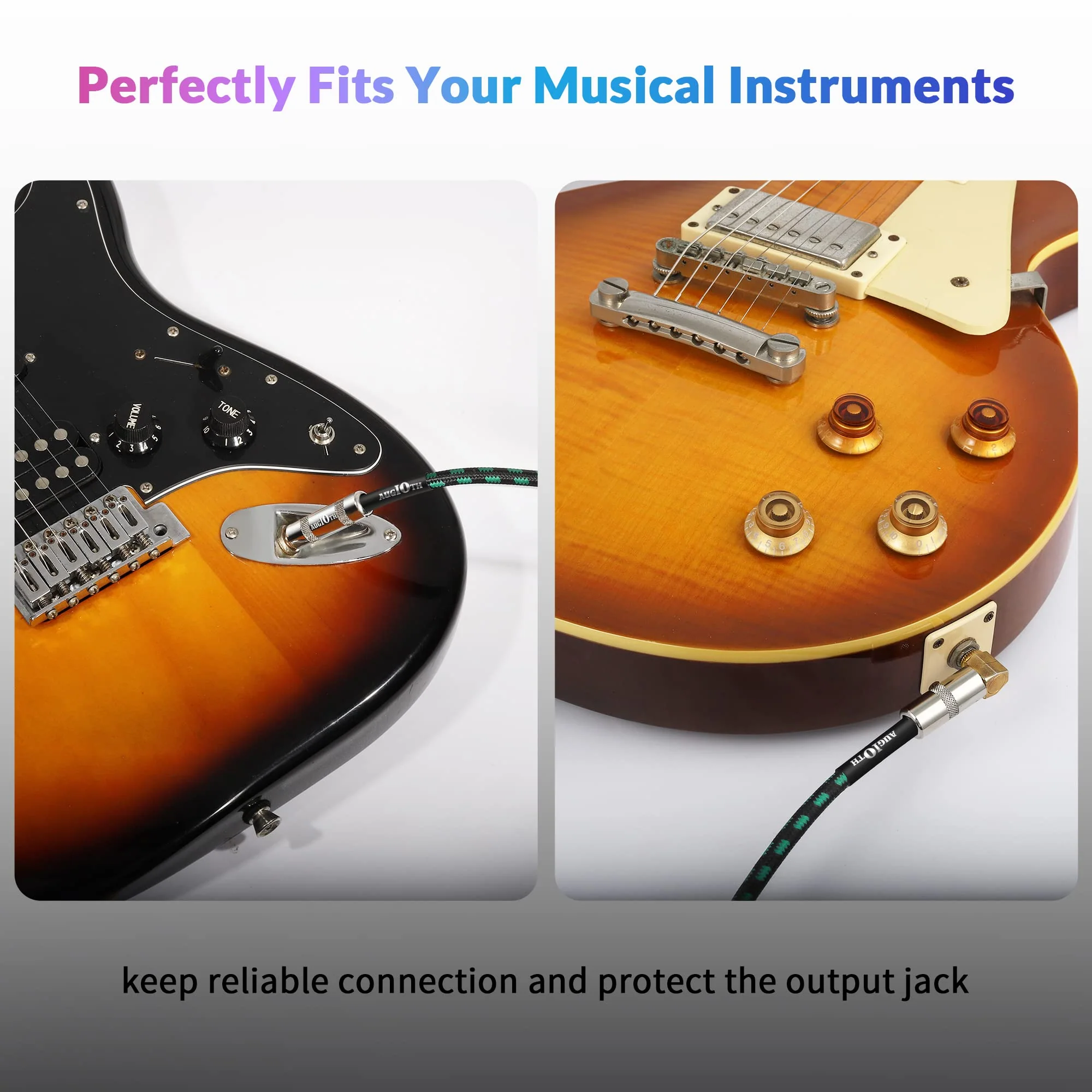 Guitar Cable 20 ft 2 Pack, Electric Instrument Bass Cable AMP Cord 1/4 Straight to Angled Dark Green Tweed 20ft Straight Angled Green Braided - Image 5