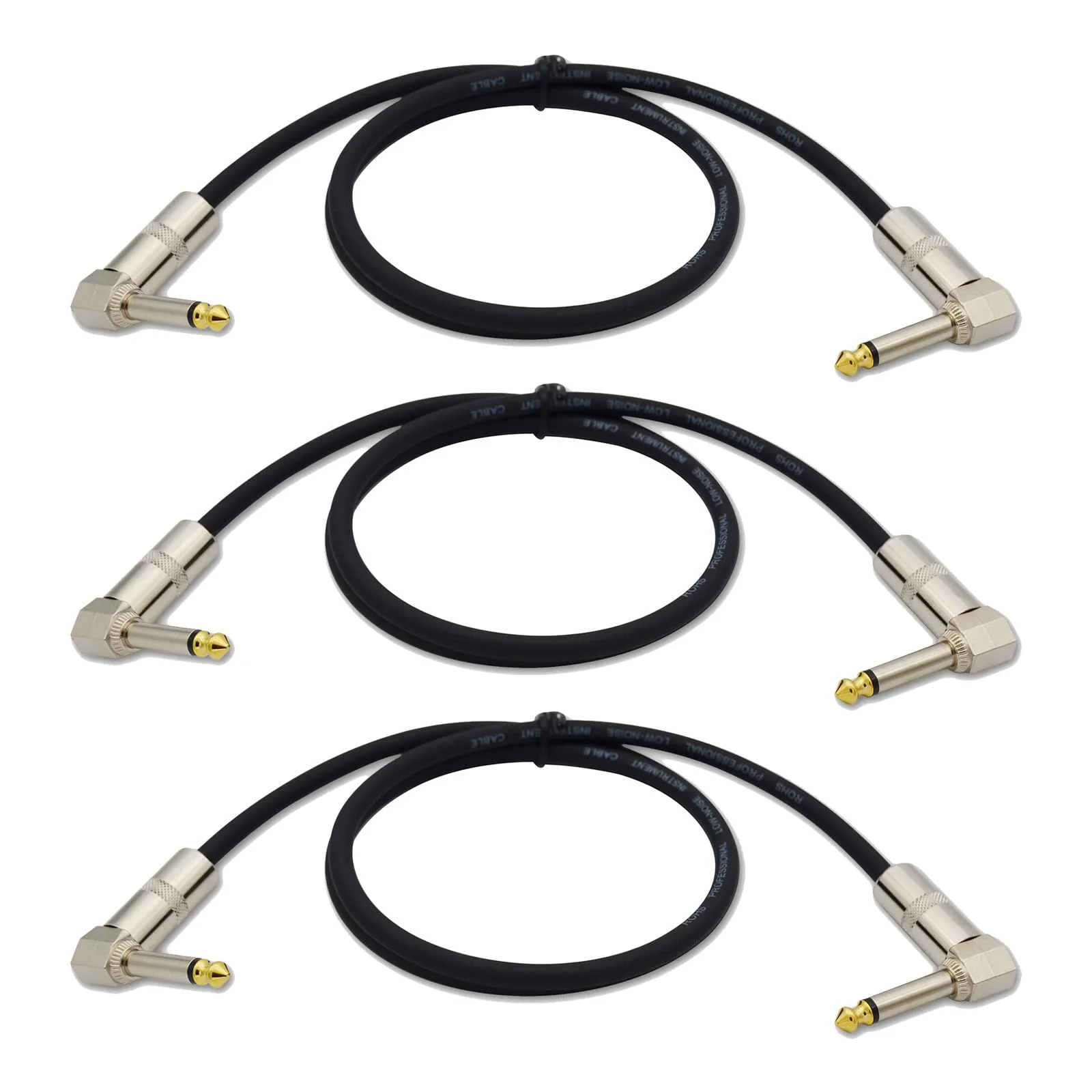 Guitar Cable 3 ft Instrument Cable 1/4 Inch Right Angle Guitar Patch Cables AMP Cord for Electric Guitar,Bass Keyboard,Pro Audio Black,Pack of 3